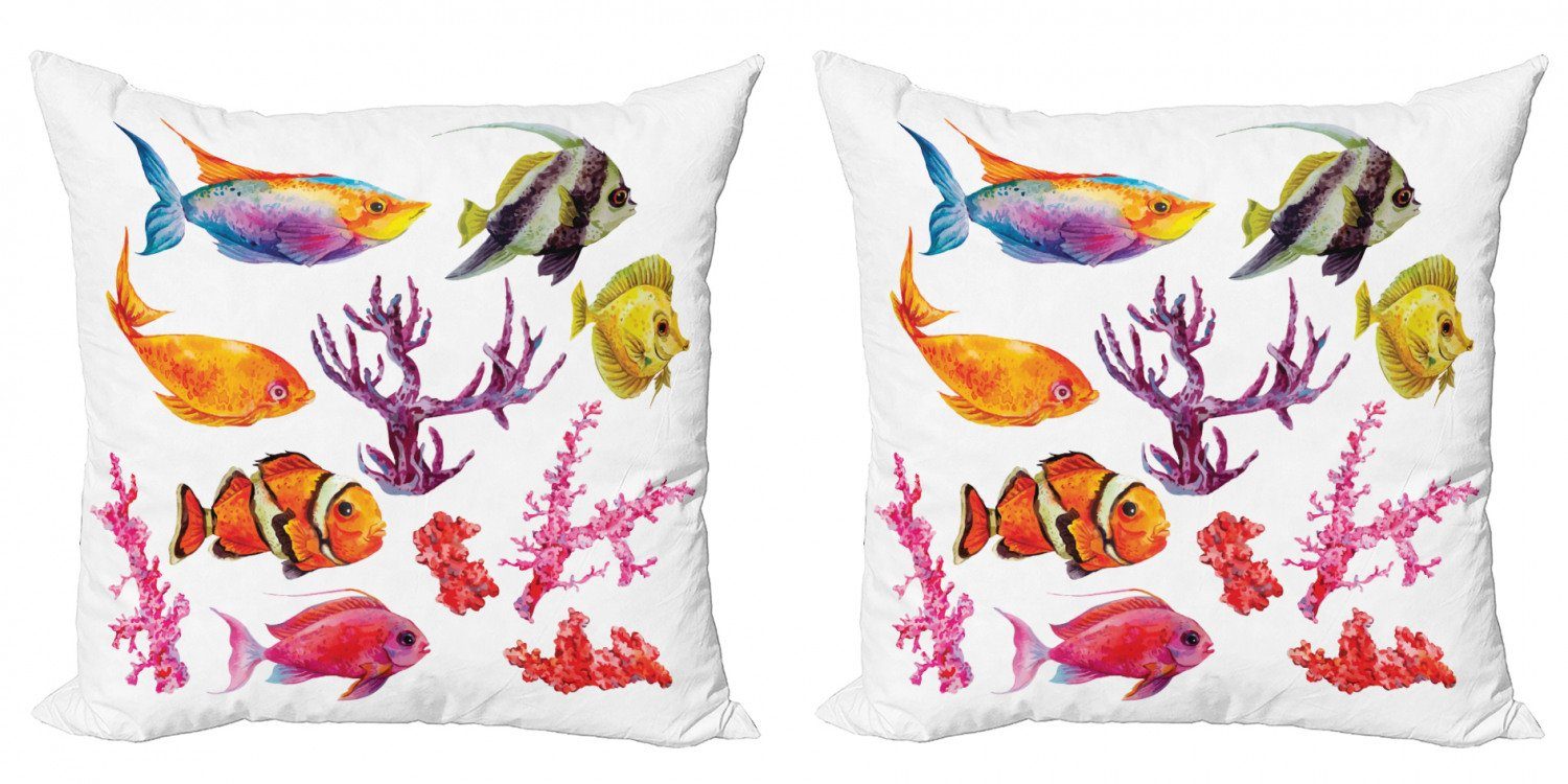 Abakuhaus Modern Tropic Doppelseitiger (2 Kissenbezüge Digitaldruck, Coral Stück), Algen Leben Fisch Accent