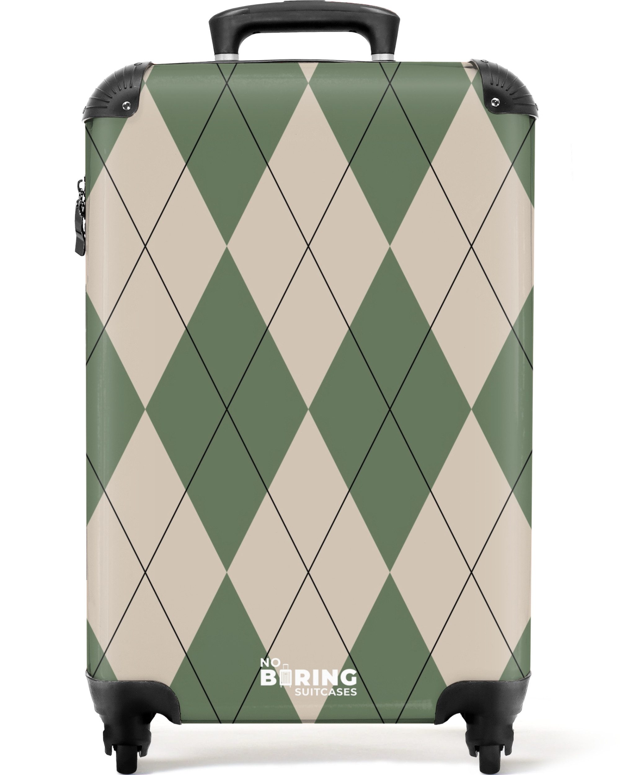 Hartschalen-Trolley Grün mit beigem Karomuster 55x35x20cm