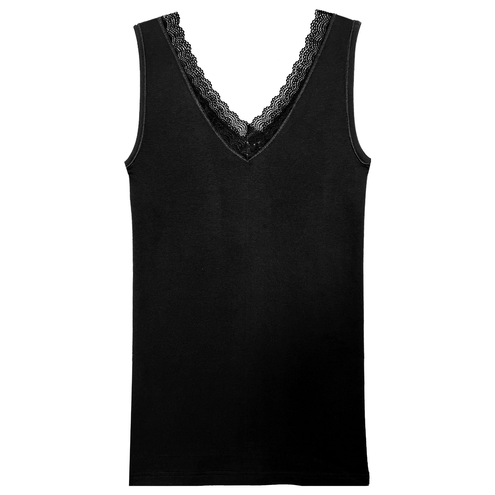 HERMKO Unterhemd 55138003 Baumwolle/Modal/Elastan Tank Top V-Ausschnitt mit Rachelspitze