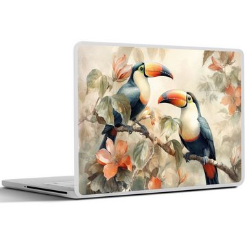 MuchoWow Wandsticker Tukan - Vögel - Blumen - Zweig (1 St), Laptop Folien Cover, Aufkleber, Sticker Folie, Schutz vor Kratzern