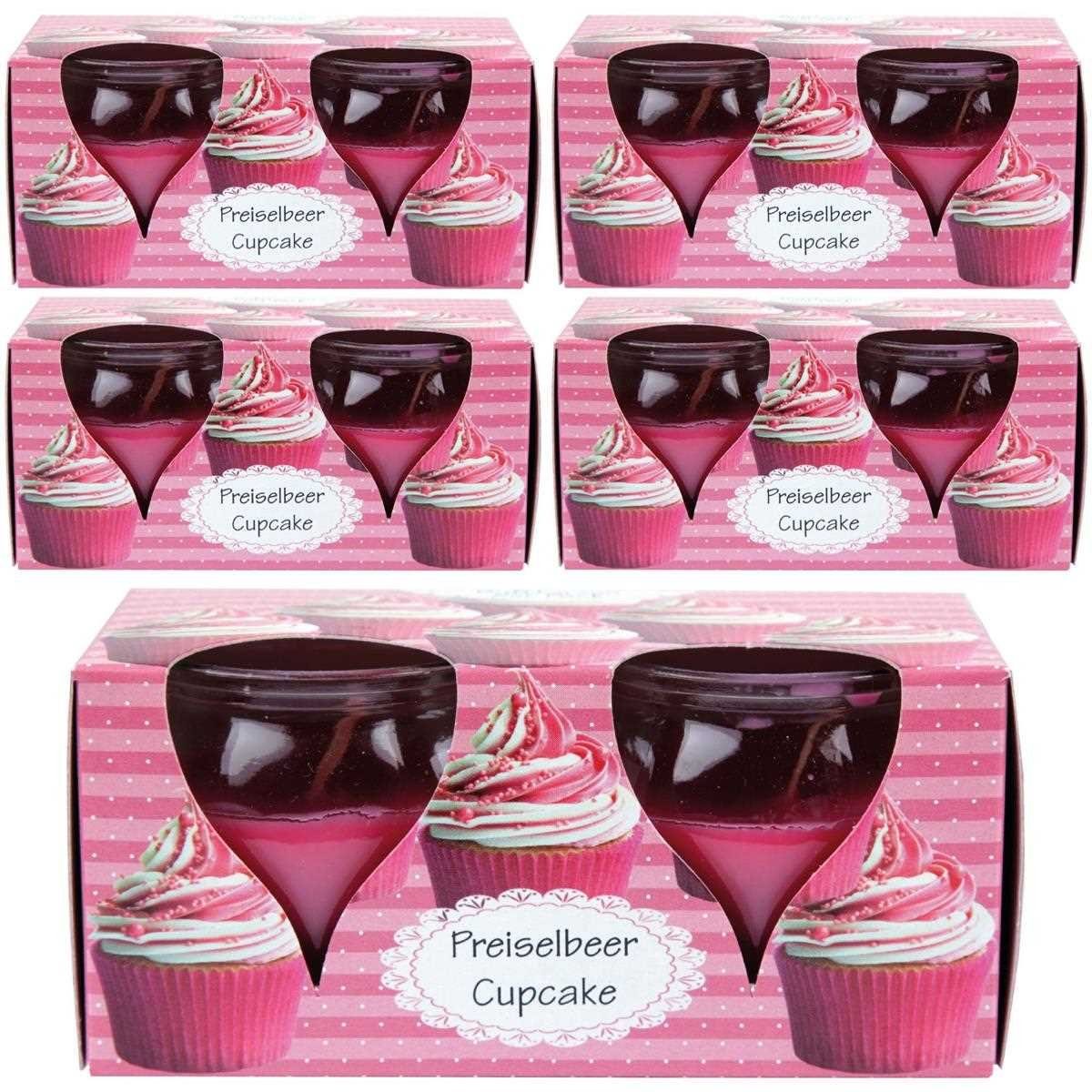 HS Candle Duftkerze im Glas Set (10-tlg), Preiselbeer Cupcake, Duftnote fruchtig & süß, Ø6x6cm, 18h Brenndauer