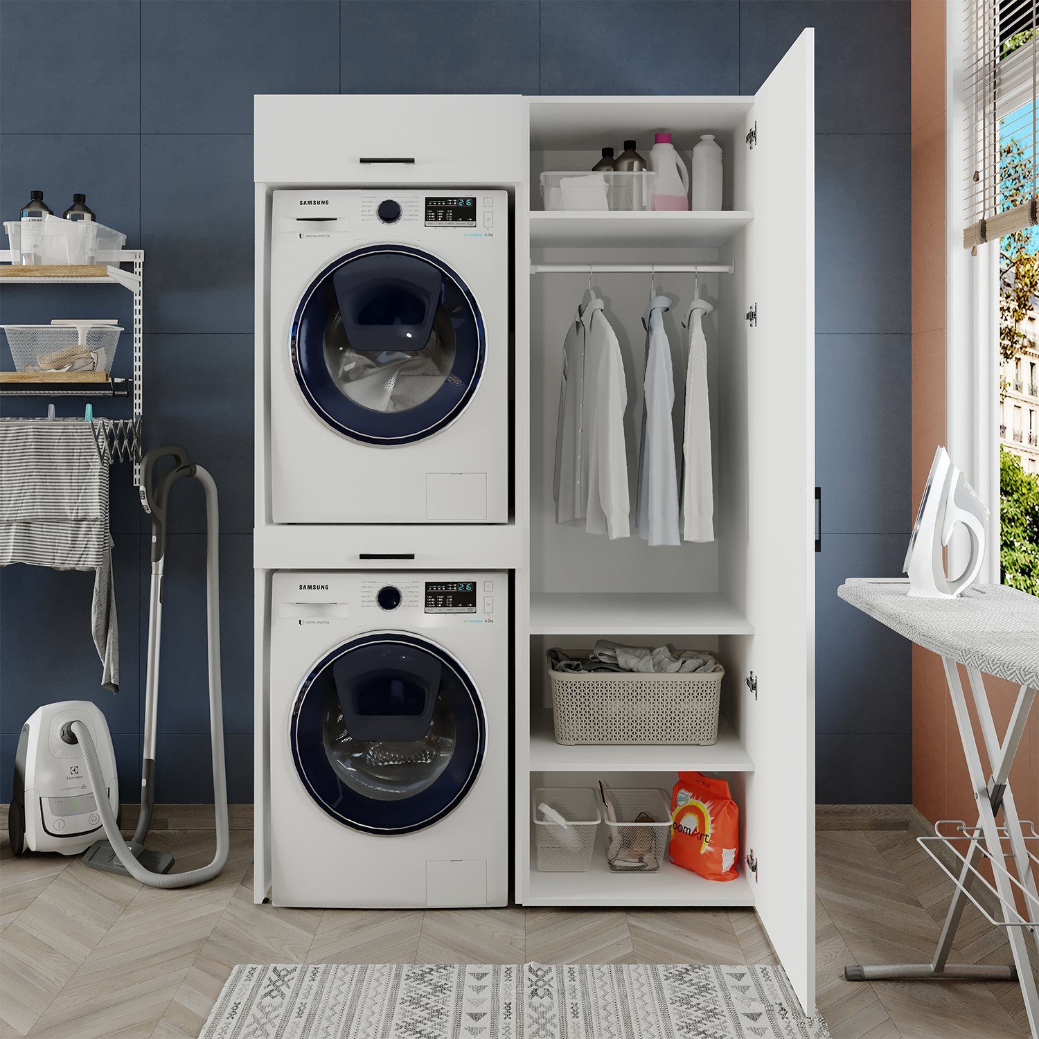 Waschmaschine | Trockner Überbauschrank) für weiß (Waschmaschinenschrank Roomart Waschmaschinenumbauschrank weiß und