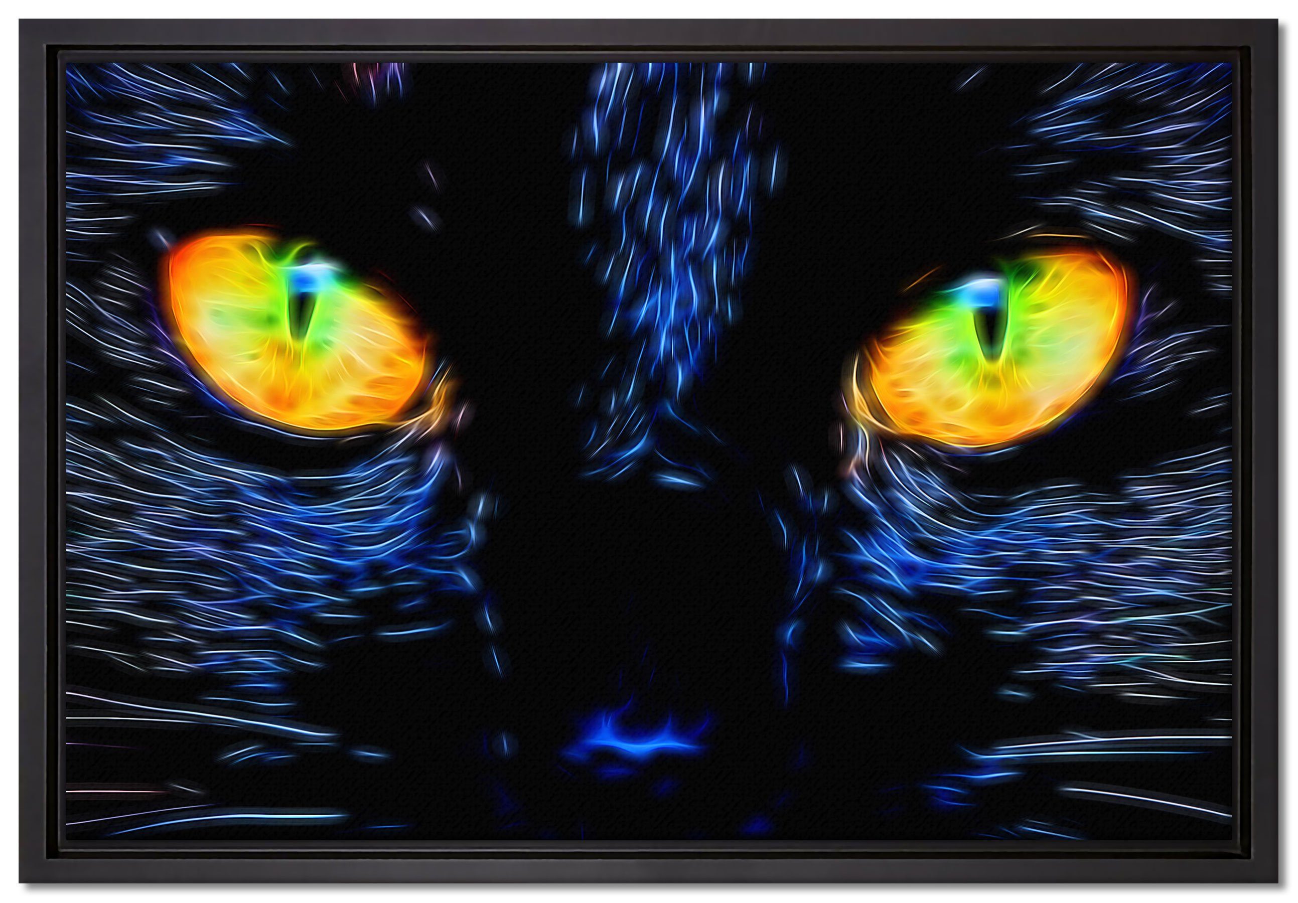 Pixxprint Leinwandbild Katze mit Augen, Wanddekoration (1 St), Leinwandbild fertig bespannt, in einem Schattenfugen-Bilderrahmen gefasst, inkl. Zackenaufhänger