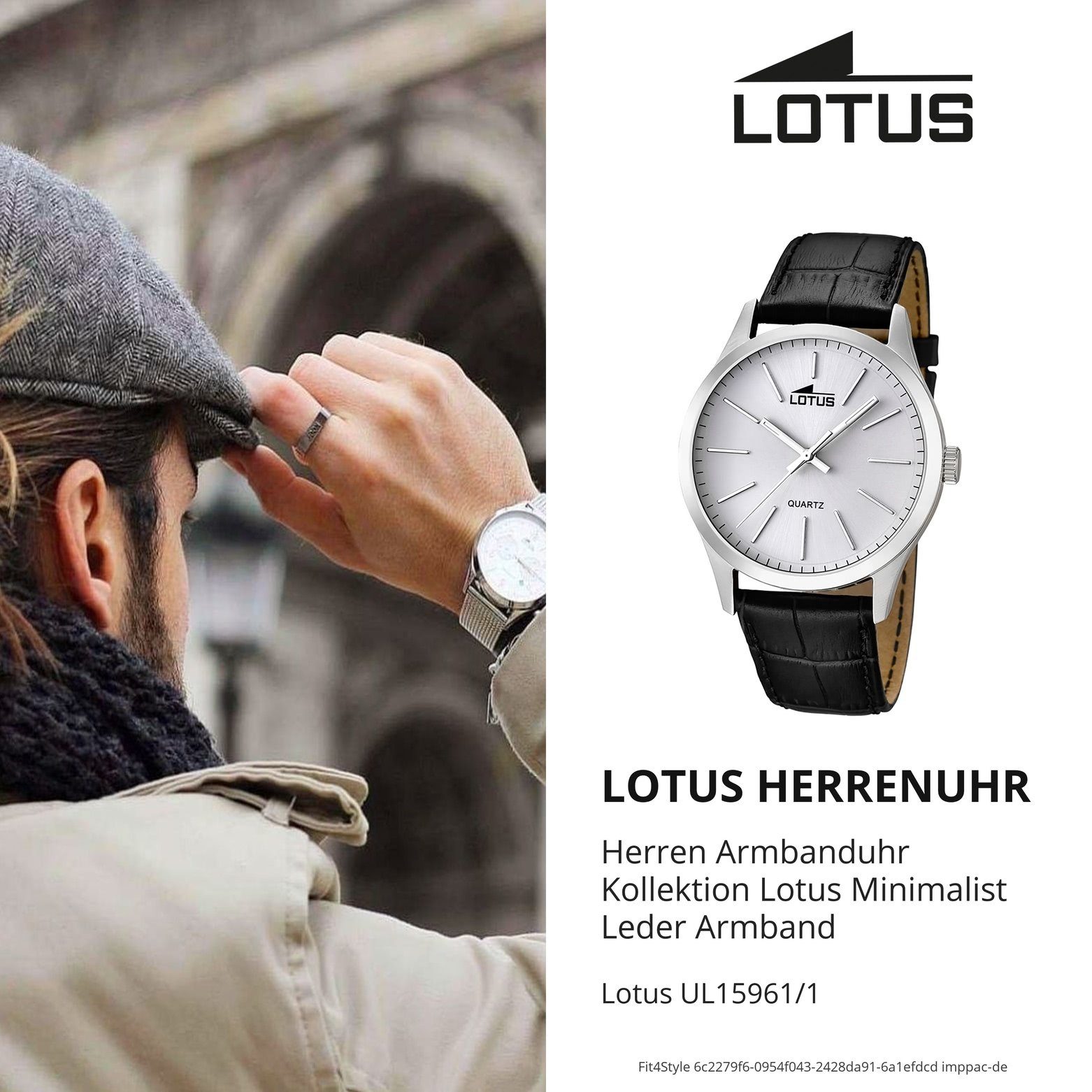 Leder, Uhr Elegant Armbanduhr rund, groß L15961/1 Lotus Herren 41,9mm), schwarz Lederarmband (ca. Herren Quarzuhr Lotus