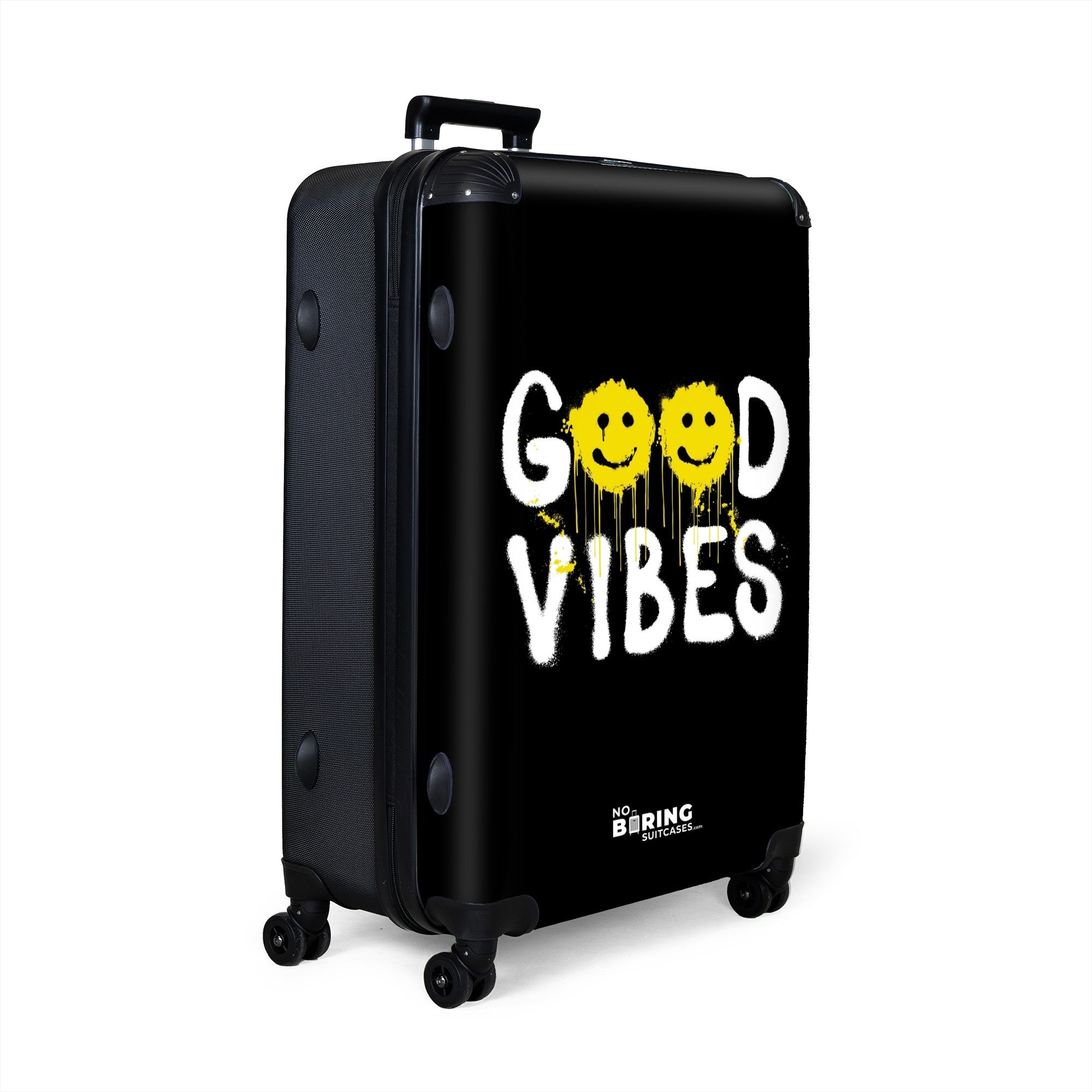NoBoringSuitcases.com© Hartschalen-Trolley Zitat "Good Vibes" als günstig online kaufen