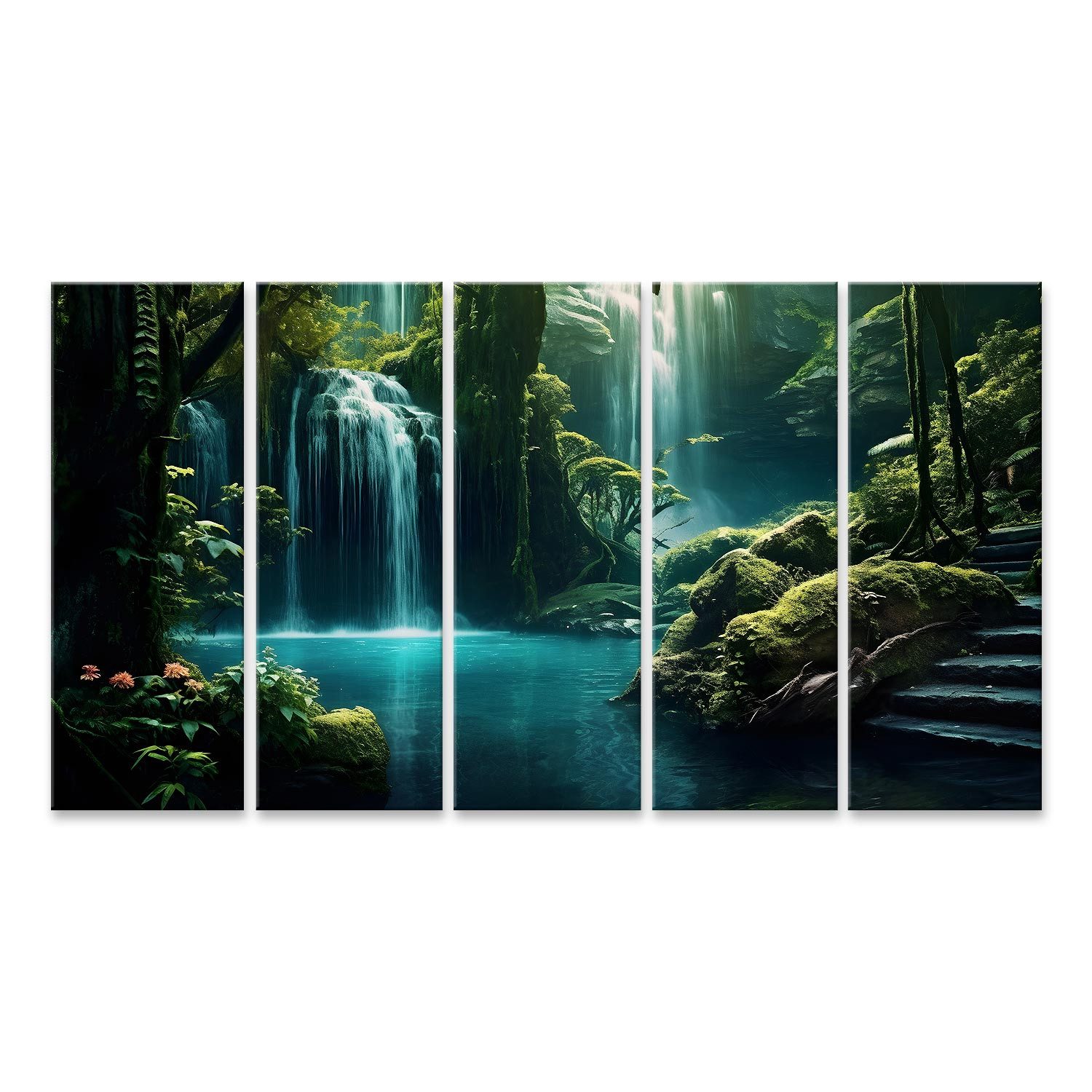 islandburner Leinwandbild Wasserfall im Dschungel Fantasielandschaft günstig online kaufen