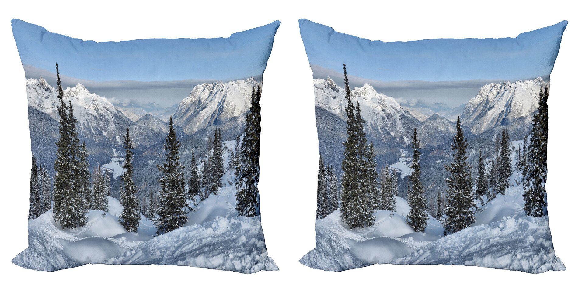 Kissenbezüge Modern Accent Doppelseitiger Digitaldruck, Abakuhaus (2 Stück), Winter Woodland schneebedeckten Berg