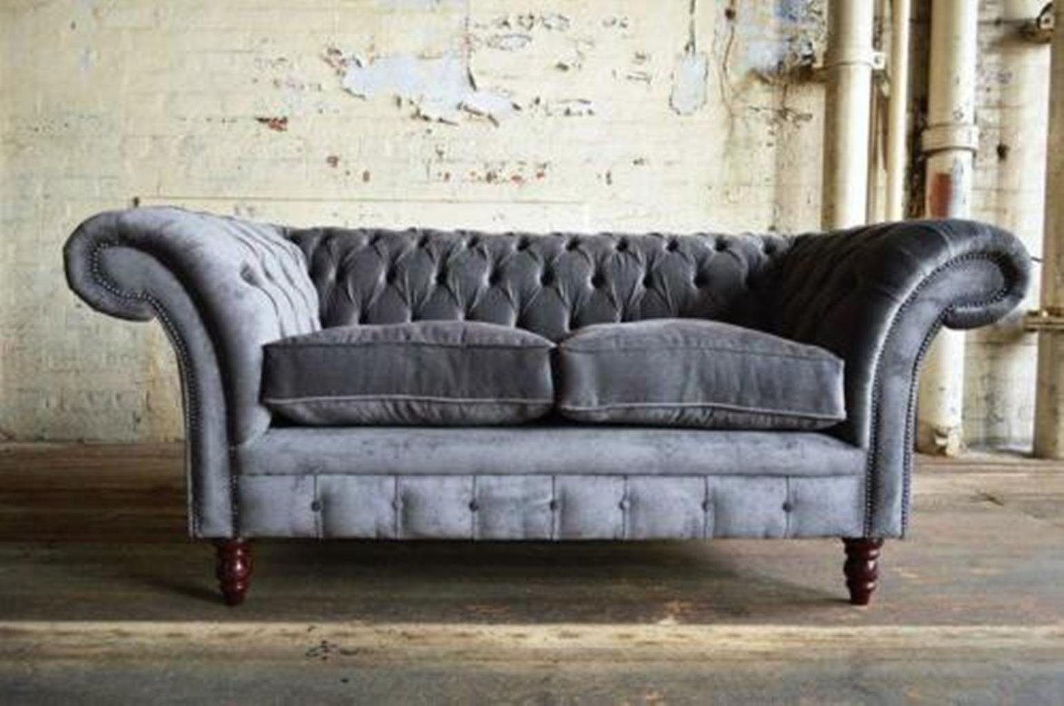 Design Couch Chesterfield-Sofa Chesterfield Luxus Grauer Polstermöbel Neu, Dreisitzer Made JVmoebel in Europe