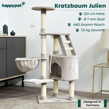 Happypet Kratzbaum JULIEN, 120 cm hoch, Katzenbaum mit Natursisal, Höhle, Liegemulde, Spielmaus