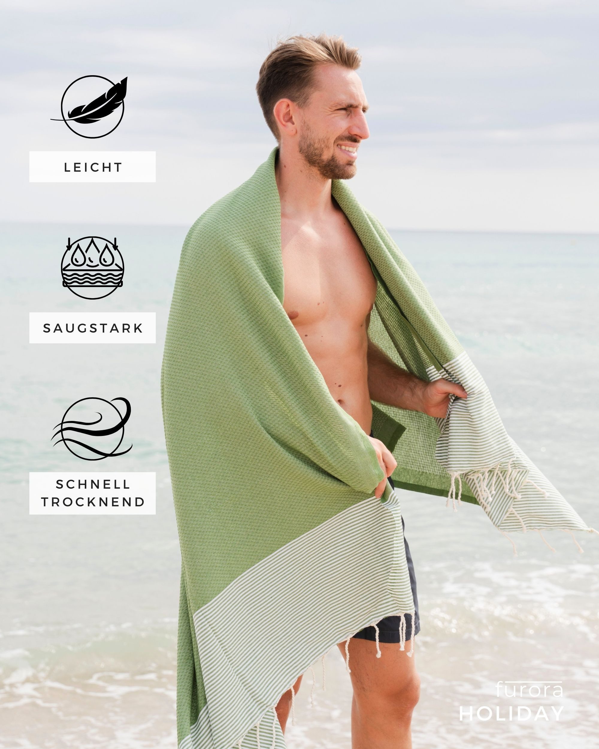 furora HOLIDAY Saunatuch Strandtuch Hamamtuch: groß 100x200 cm Saunatuch, Strandhandtuch dünn, Strandtuch Saunatuch aus 100% Baumwolle Strandtuch Set – Bild 4 von 5