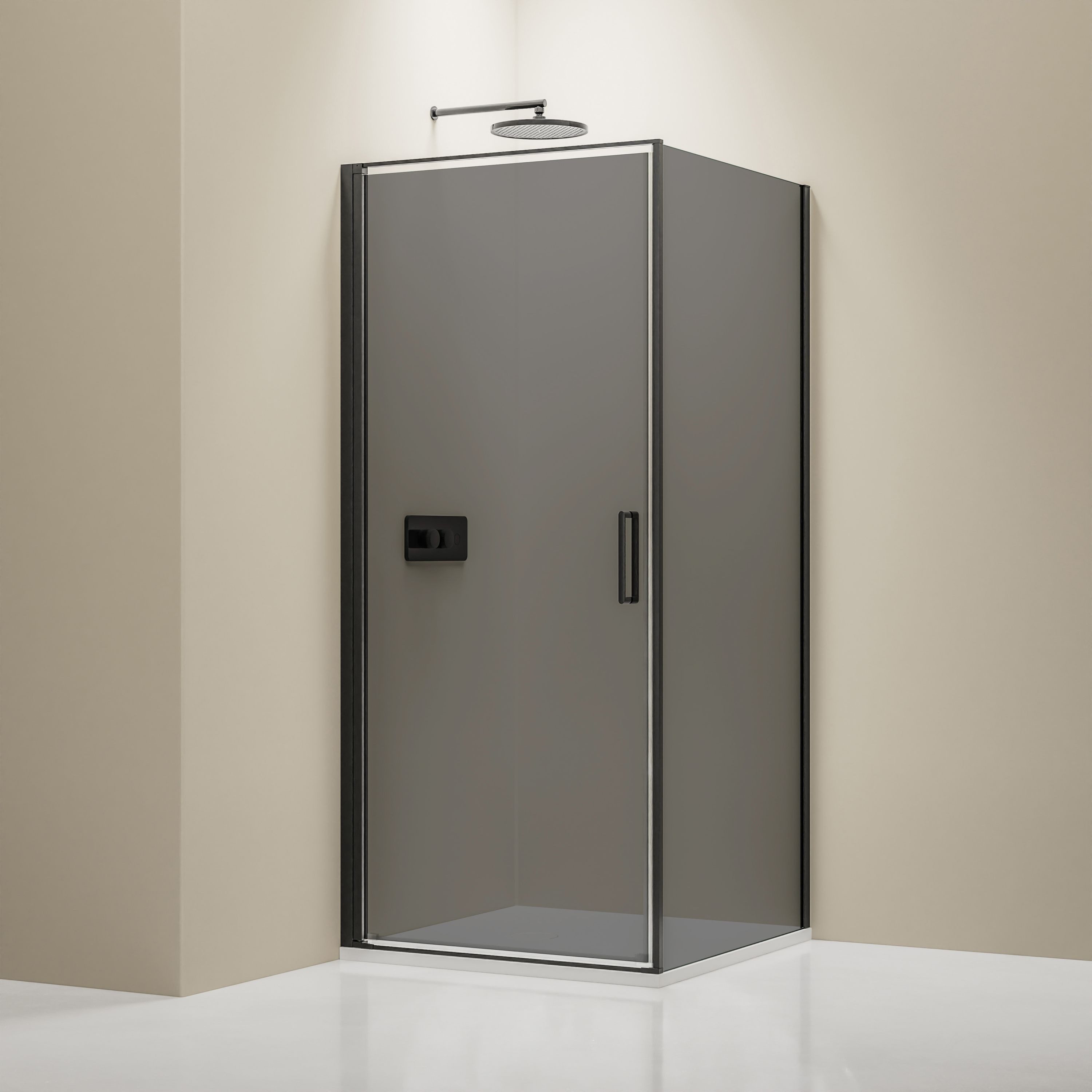 Bernstein Eckdusche NT416 100x100 cm Schwarz Grau, BxT: 100x100 cm, Eckdusche Drehtür 100x100 Hebe-Senk 8mm Nano Schwarz Graues Glas