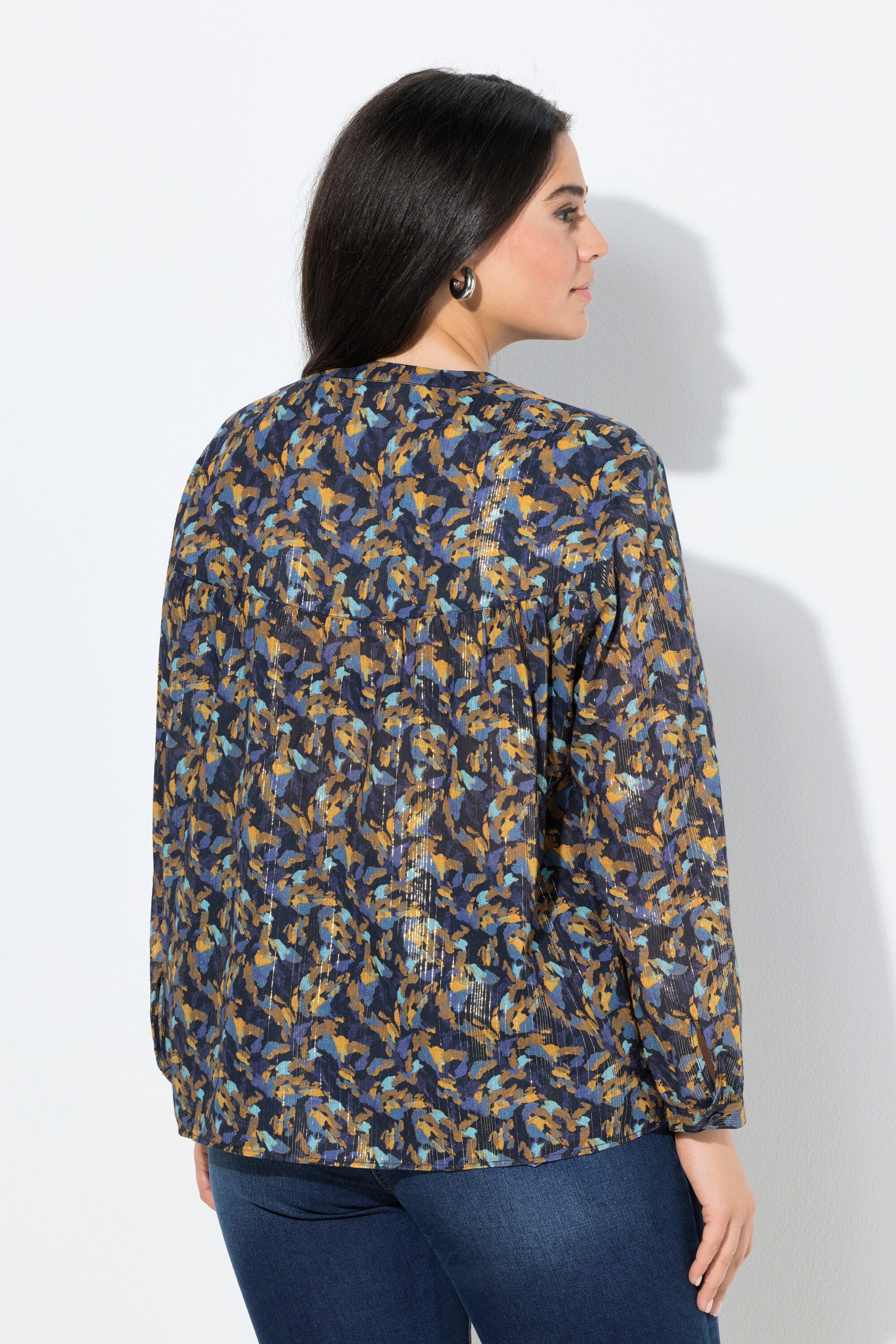 Ulla Popken Tunika Bluse Metallic-Linien A-Linie Rundhals Langarm