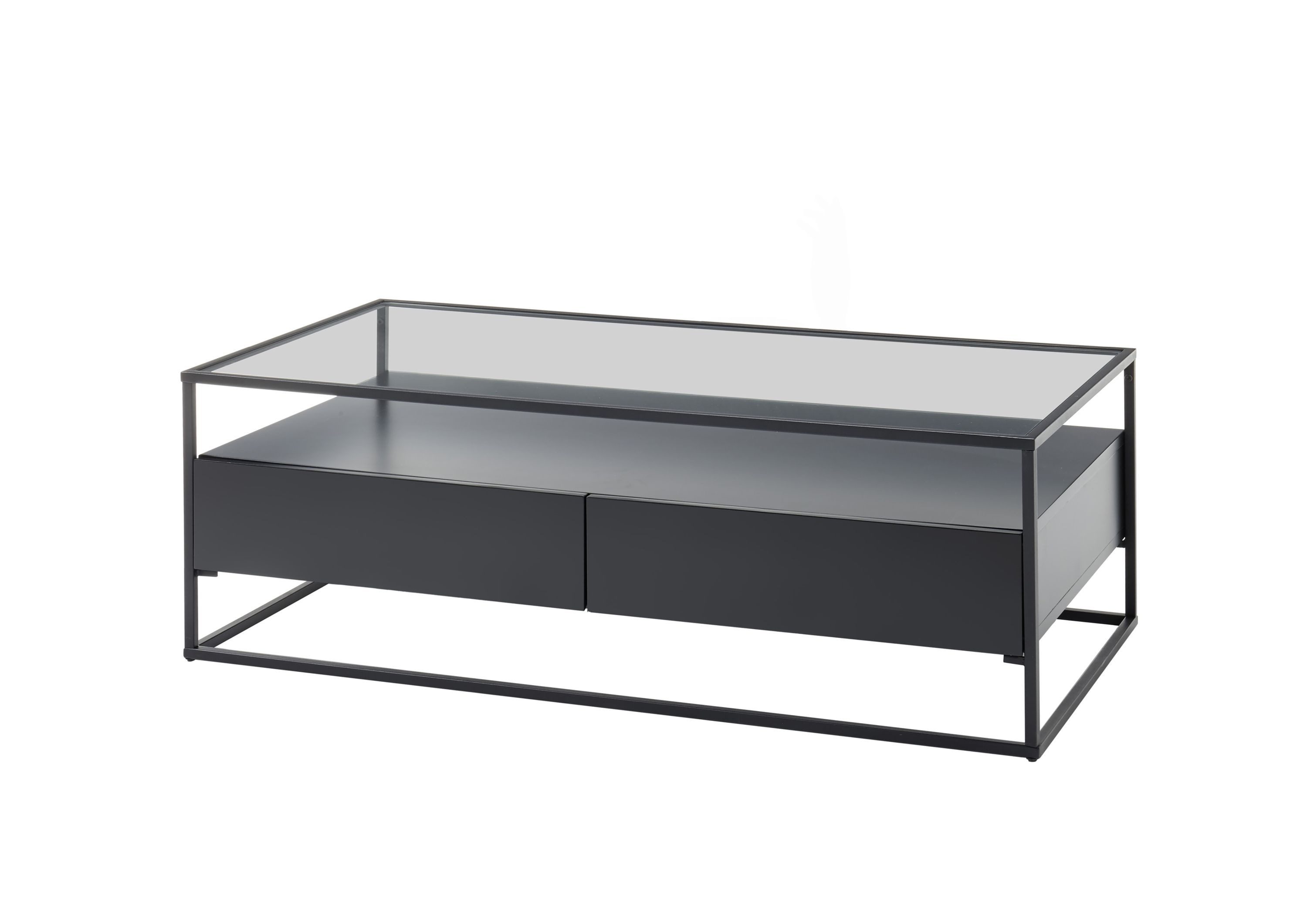 Robas Lund Couchtisch, aus Klarglas & Metallgestell schwarz 120x40x60 cm