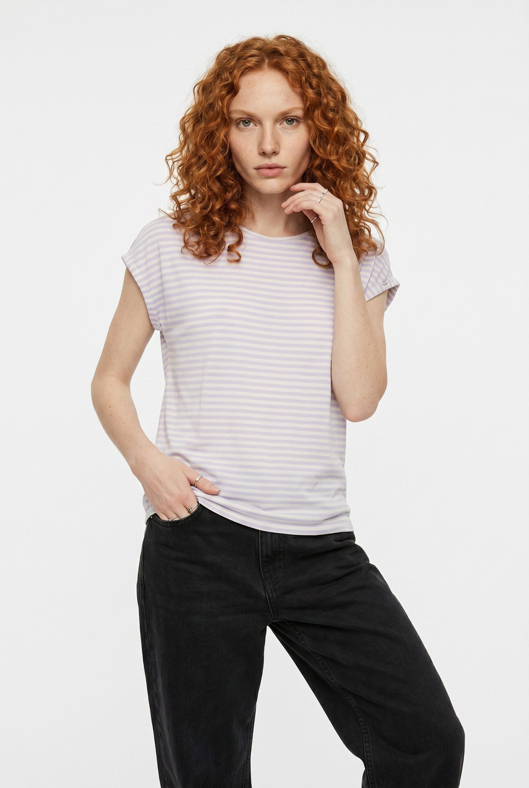 Vero Moda Rundhalsshirt VMAVA PLAIN SS TOP STRIPE GA JRS NOOS Materialmix, regular fit