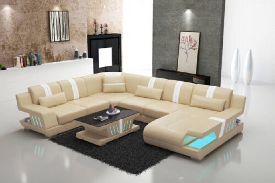 Couch Wohnlandschaft Sofas Beige/Weiß UForm Modern JVmoebel Sofa Design Ecksofa Ledersofa