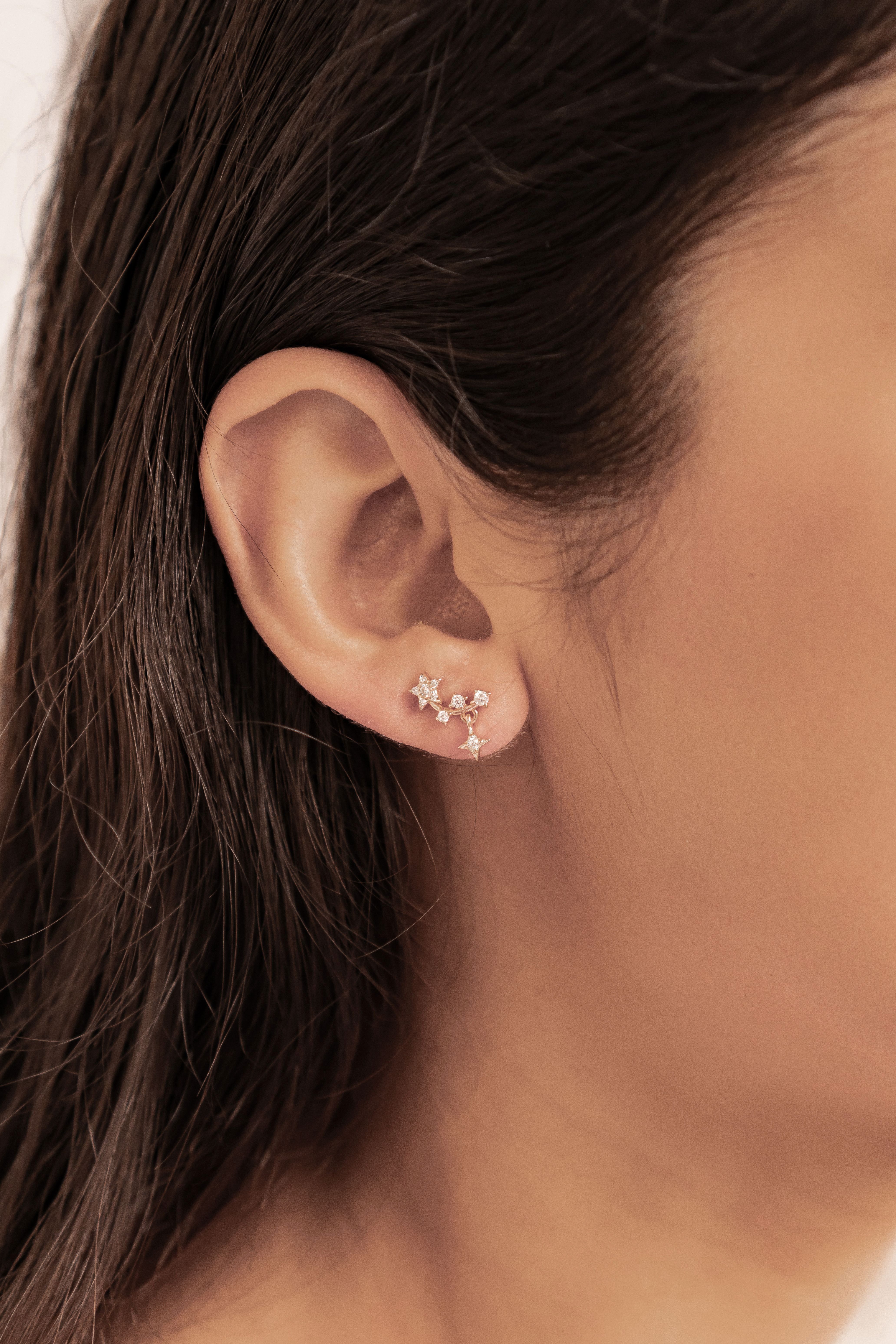 Hey Happiness Paar Ohrstecker Stern Nachthimmel, mit Zirkonia, Zarte Kleine Damen Ohrringe Silber 925
