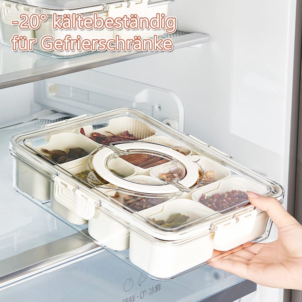 TUWENA Frischhaltedose Snackteller Mit 8 FäChern und Griff, Tragbar Snackboxen Organizer