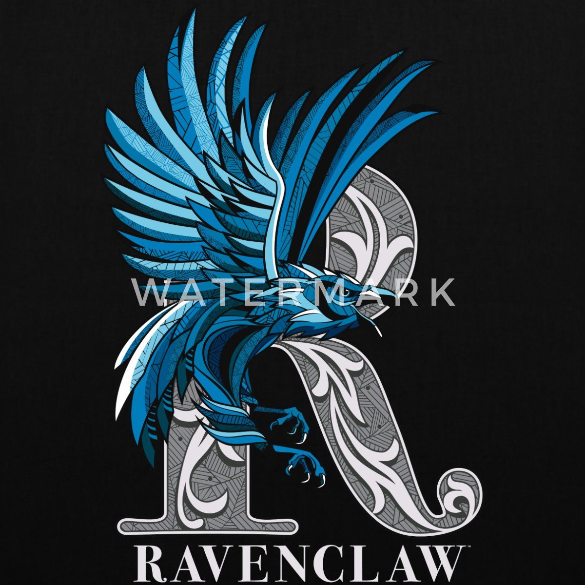 Spreadshirt Henkeltasche Harry Potter Ravenclaw Silver Monochrom Stoffbeutel (1-tlg)