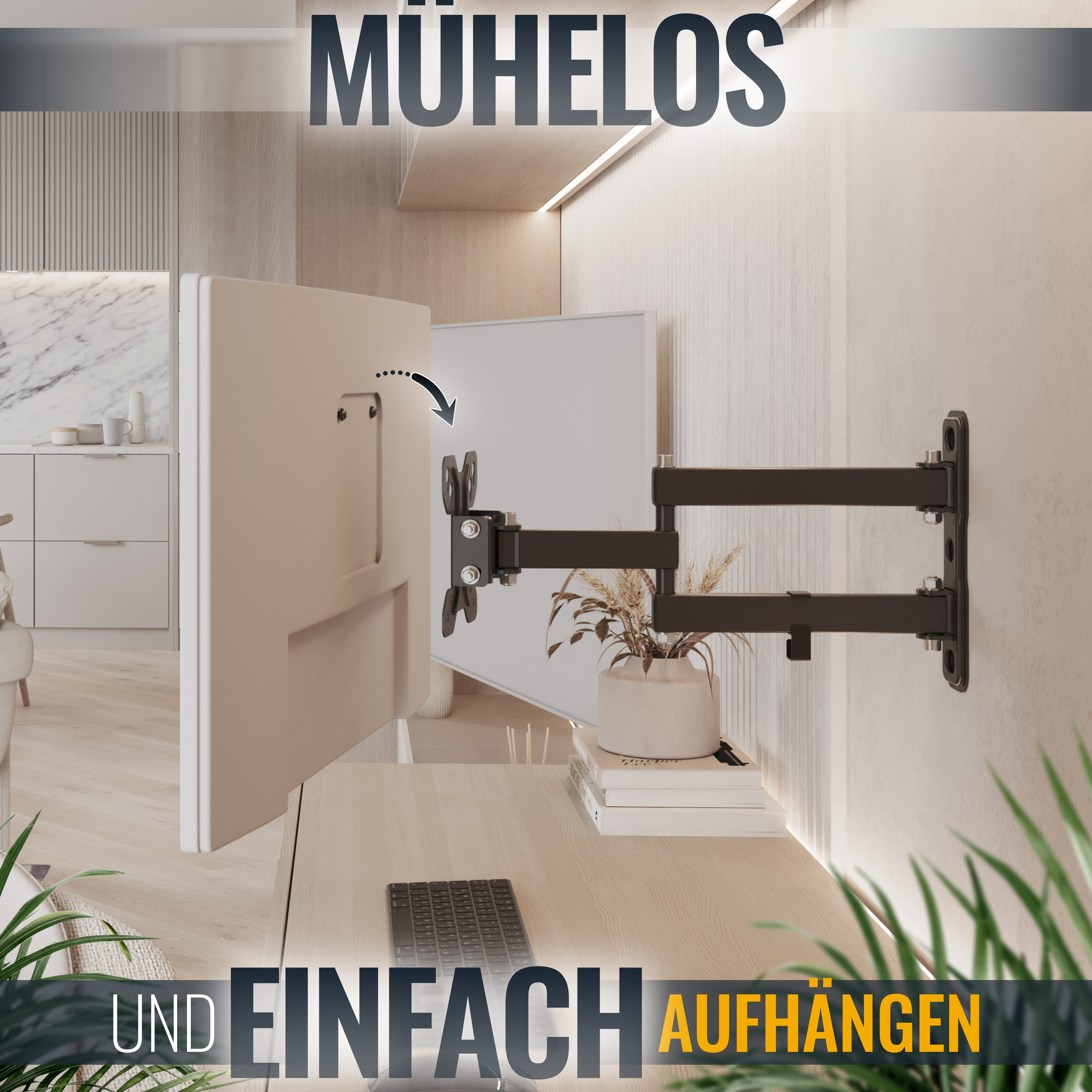 RICOO TV-Wandhalterung TV Monitor Wandhalterung 13"-30" mit Schwenk- und Neigefunktion S7911, (bis 30 Zoll, VESA 75x75 und 100x100, 1-tlg., 15Kg Aufnahme, 13" bis 30" (33-76 cm) Bildschirm Diagonale, bis 30° Neigung, bis 180° Schwenkung Monitor Wand Halter)