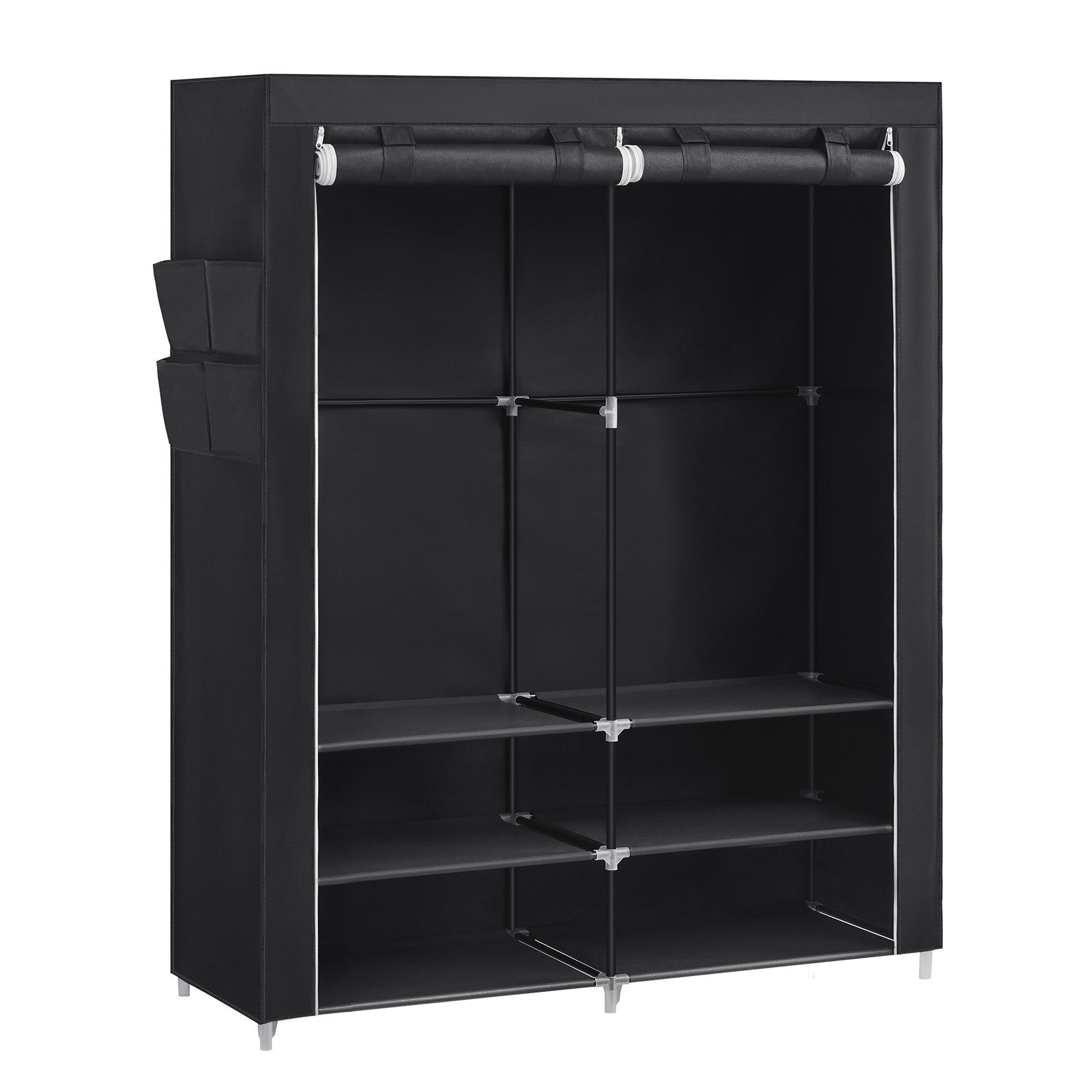 SONGMICS Kleiderschrank Stoffschrank, Schrank mit Kleiderstange, Ablagen, Seitentaschen, groß 45 x 127 x 176 cm, 2 Hängefächer, mit Ablagen, 4 Seitentaschen