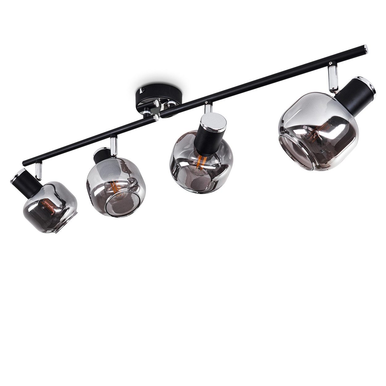 hofstein Deckenleuchte »Perito« Deckenlampe aus Metall/Glas in Schwarz/chrom/Rauchglas, ohne Leuchtmittel, mit verstellbaren Strahlern, 4xE14, im Retro-Design