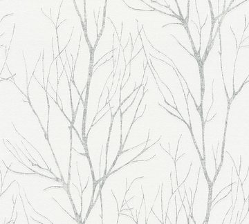 Tadessi Vliestapete Tapete Bäume Blätter Aurora M1-No.1323, Vliestapete, Weiß, Grau