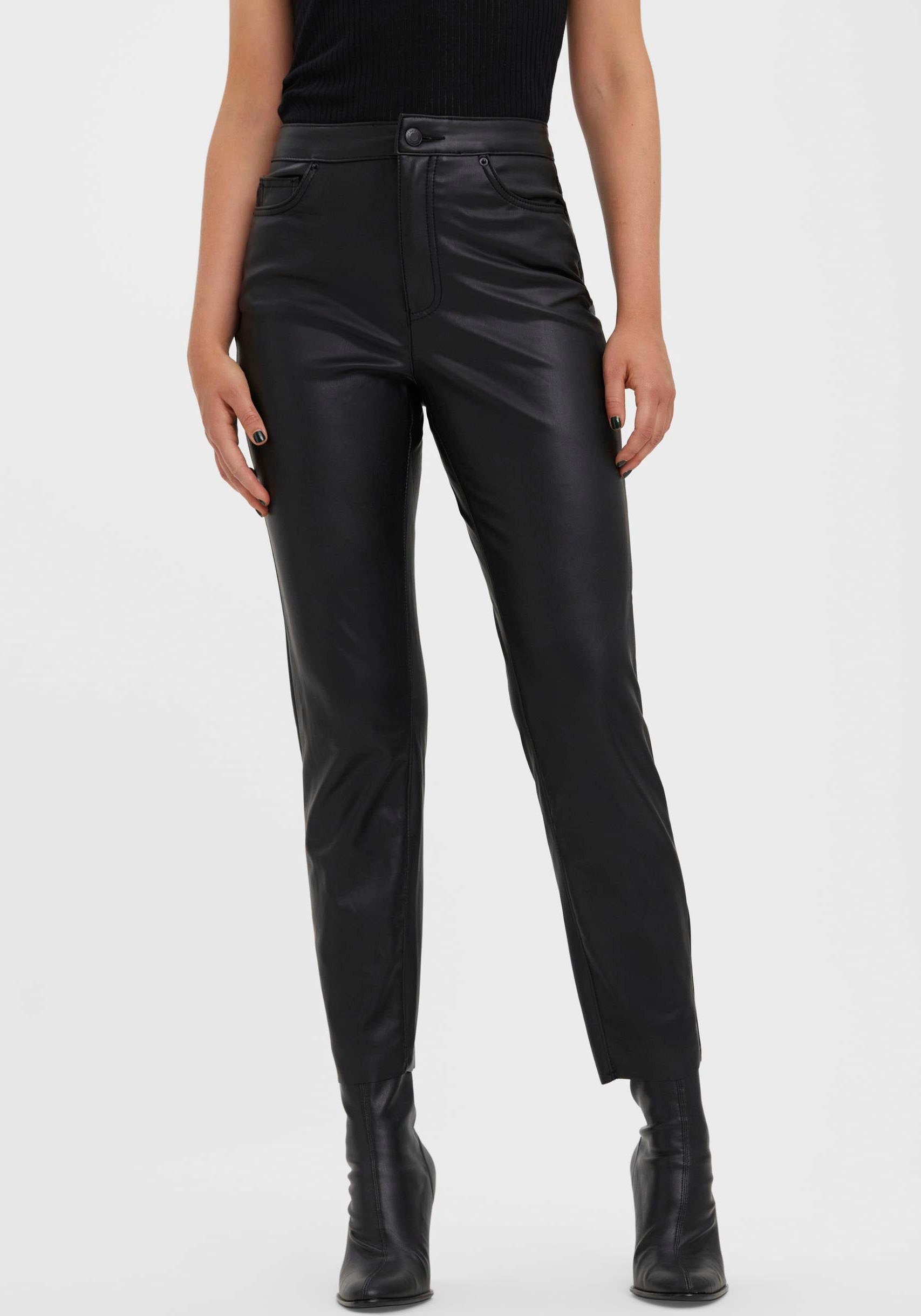 Vero Moda Lederimitathose VMBRENDA HR STRAIGHT PL ANK PANT NOOS