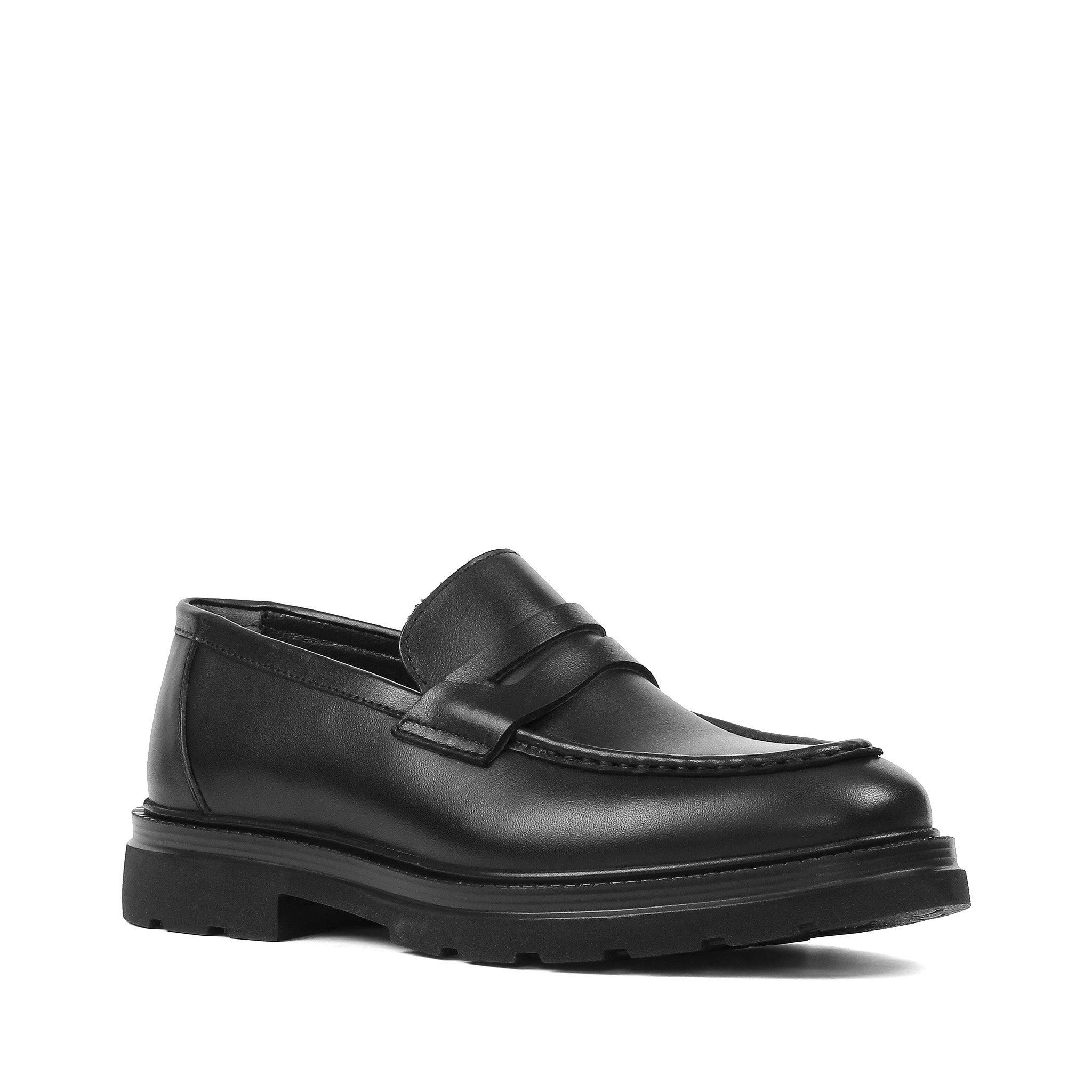 Celal Gültekin Plateau Profilsohle College Blockabsatz Herren Loafer Penny-Schlitz, Steppnaht, Profilsohle, Schwarz, 41