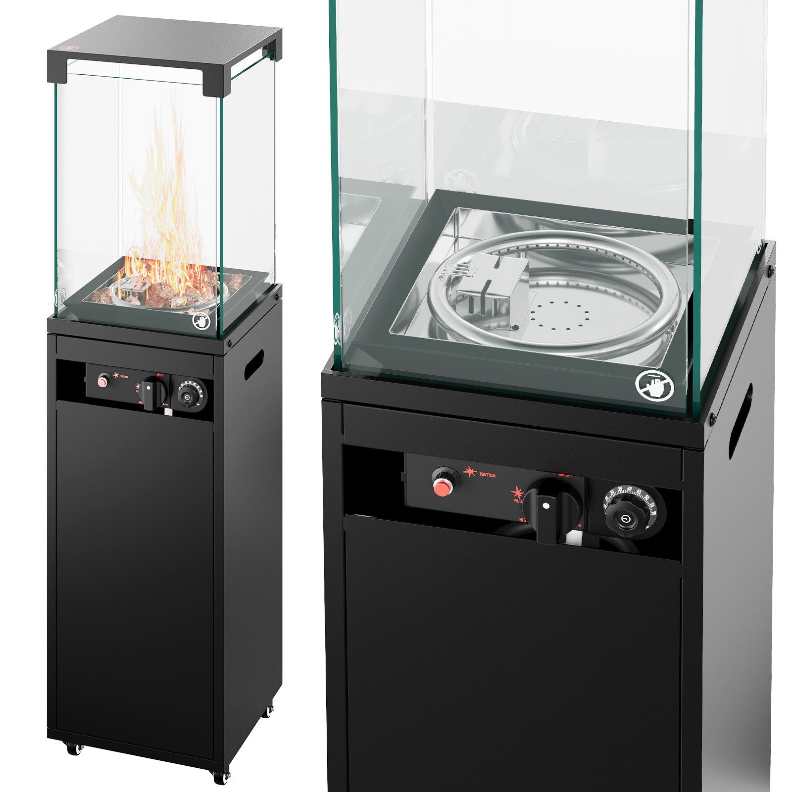 Furnicopia Heizstrahler 8kW Terrassenheizer Gas mit 4-seitigem hitzebeständigem Glas