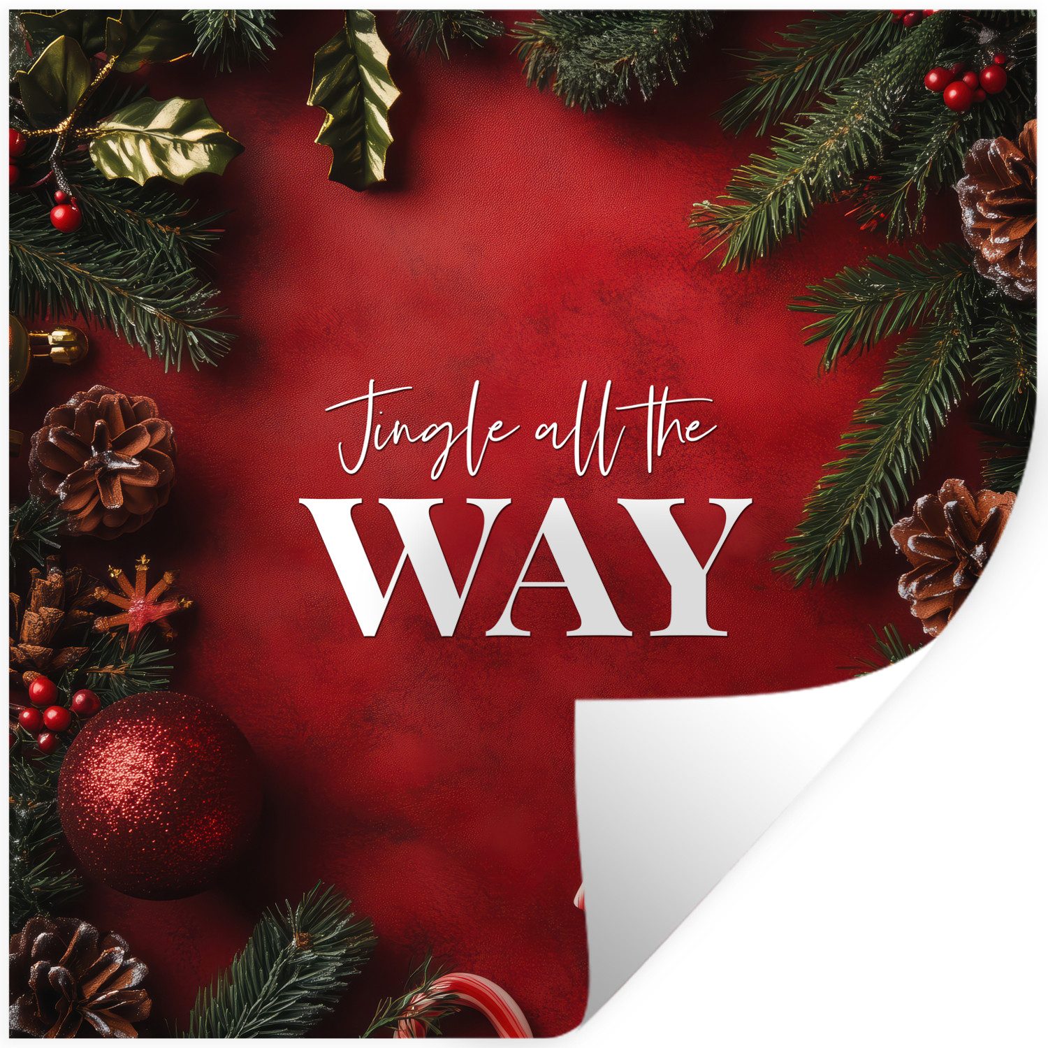 MuchoWow Wandsticker Weihnachten - Zitat - Rot - Weihnachtskugeln (1 St), Wandaufkleber, Selbstklebend, Wohnzimmer, 80x80 cm