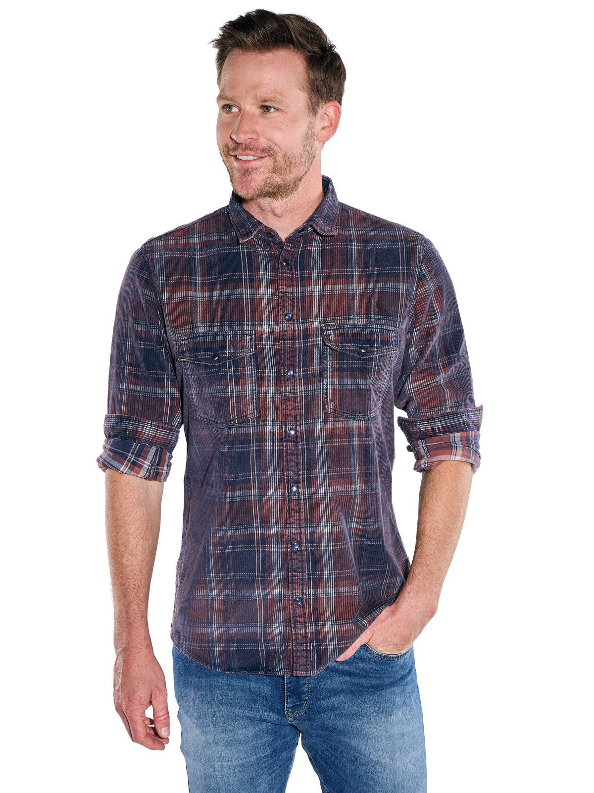 Engbers Langarmhemd Herren Cordhemd mit Vintage-Design, Rostorange