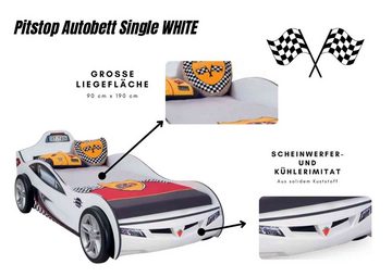 Cilek Autobett Pitstop, Model Single, Liegefläche 90 x 190cm, Front mit Scheinwerfer- und Kühlerimitaten