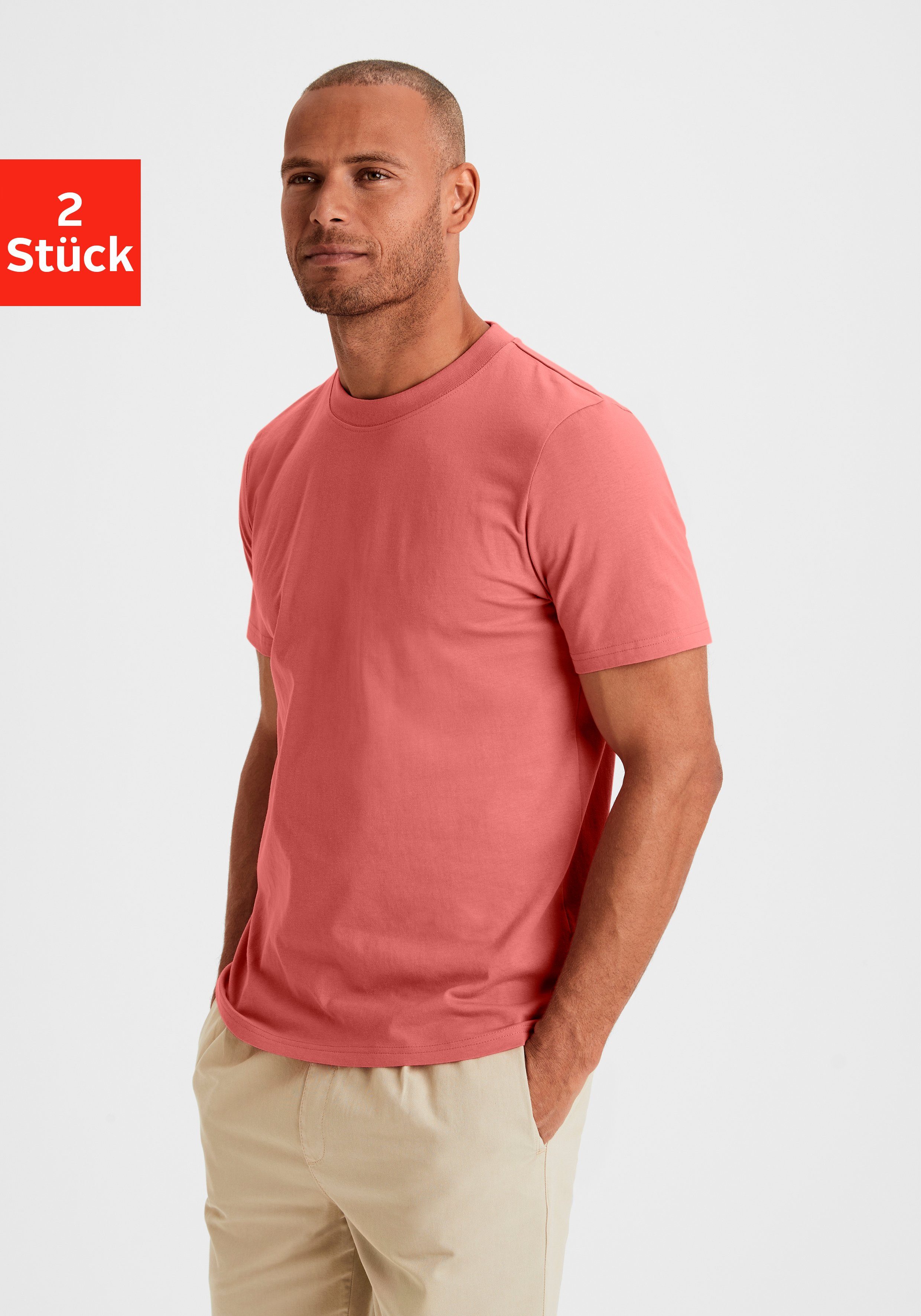 Marktstand KangaROOS T-Shirt (2er-Pack) ein Form Must-Have in klassischer koralle / gelb