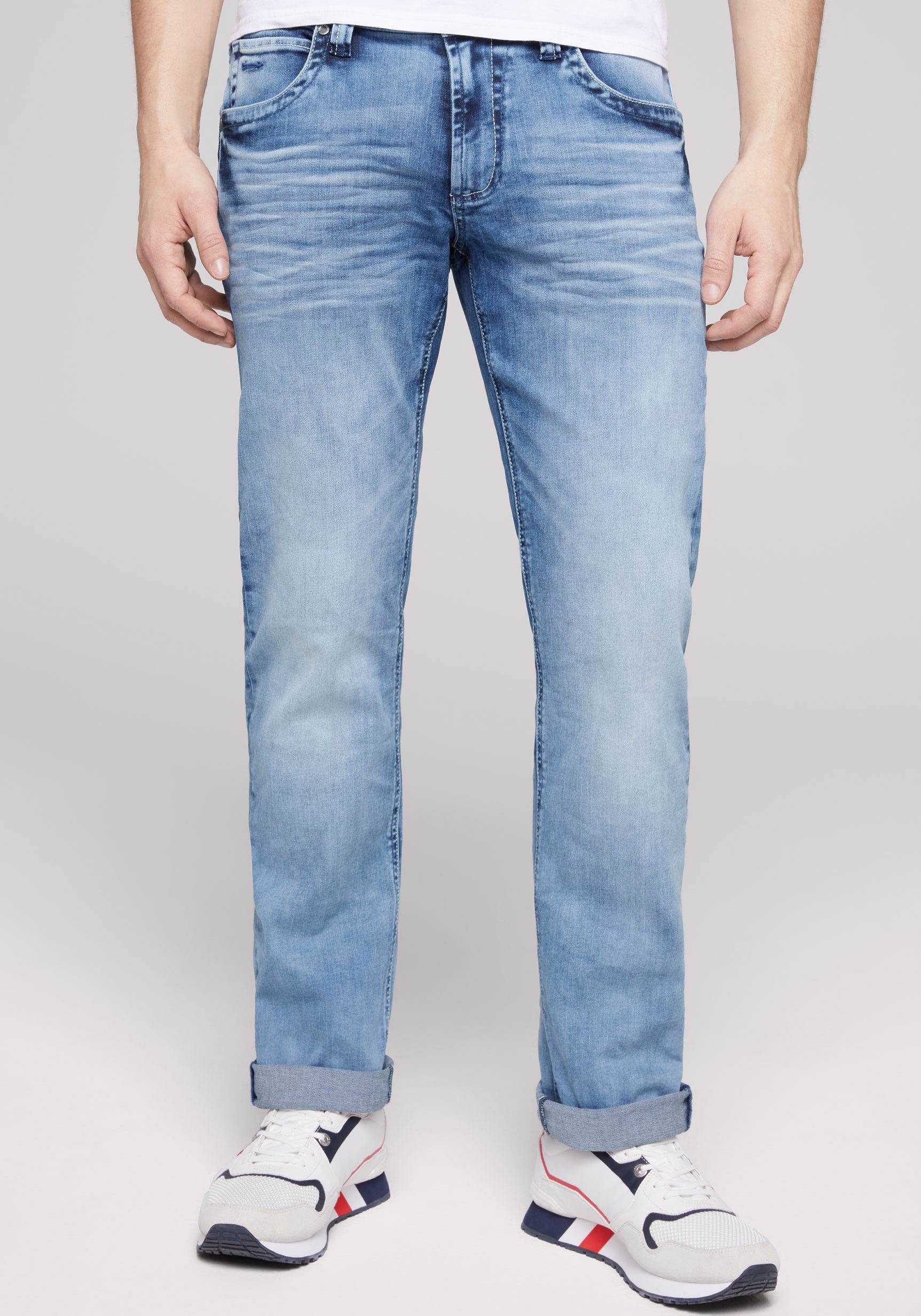 CAMP Steppnähten used Straight-Jeans blue mit markanten mid NI:CO:R611 DAVID