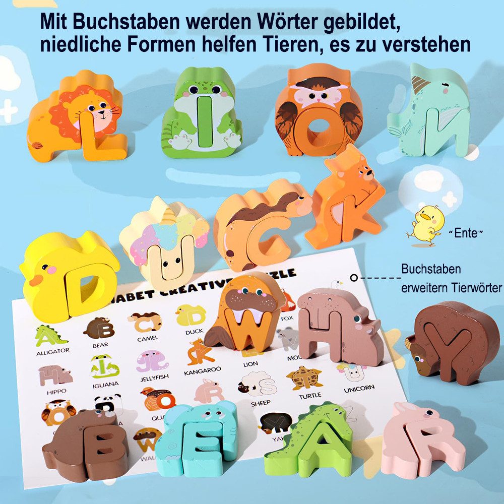 CLTYQ Puzzle Montessori Holz-Tieralphabet-Puzzle für Kleinkinder,52 günstig online kaufen