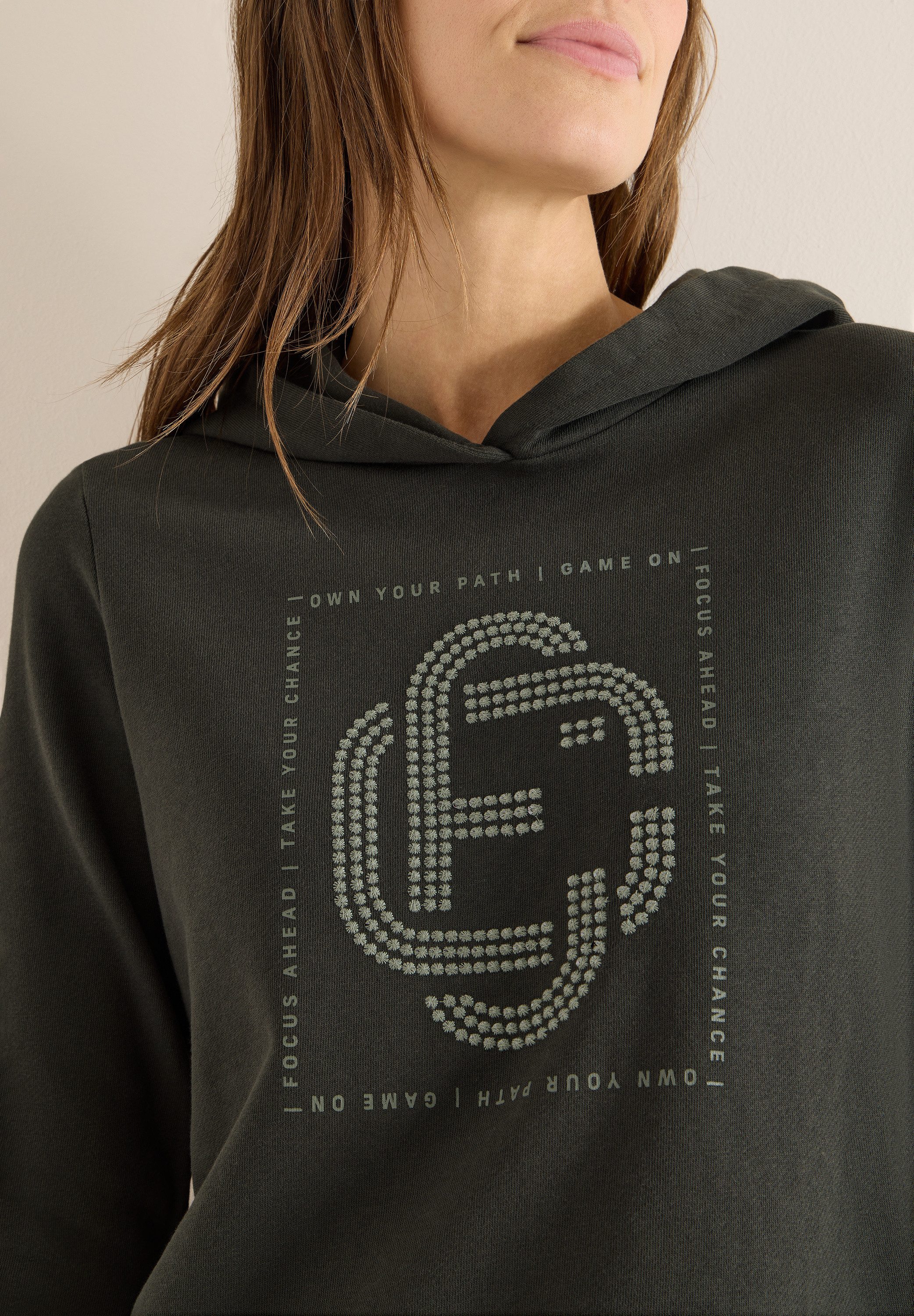 CECIL Hoodie Tonales Artwork mit Schmucksteinen