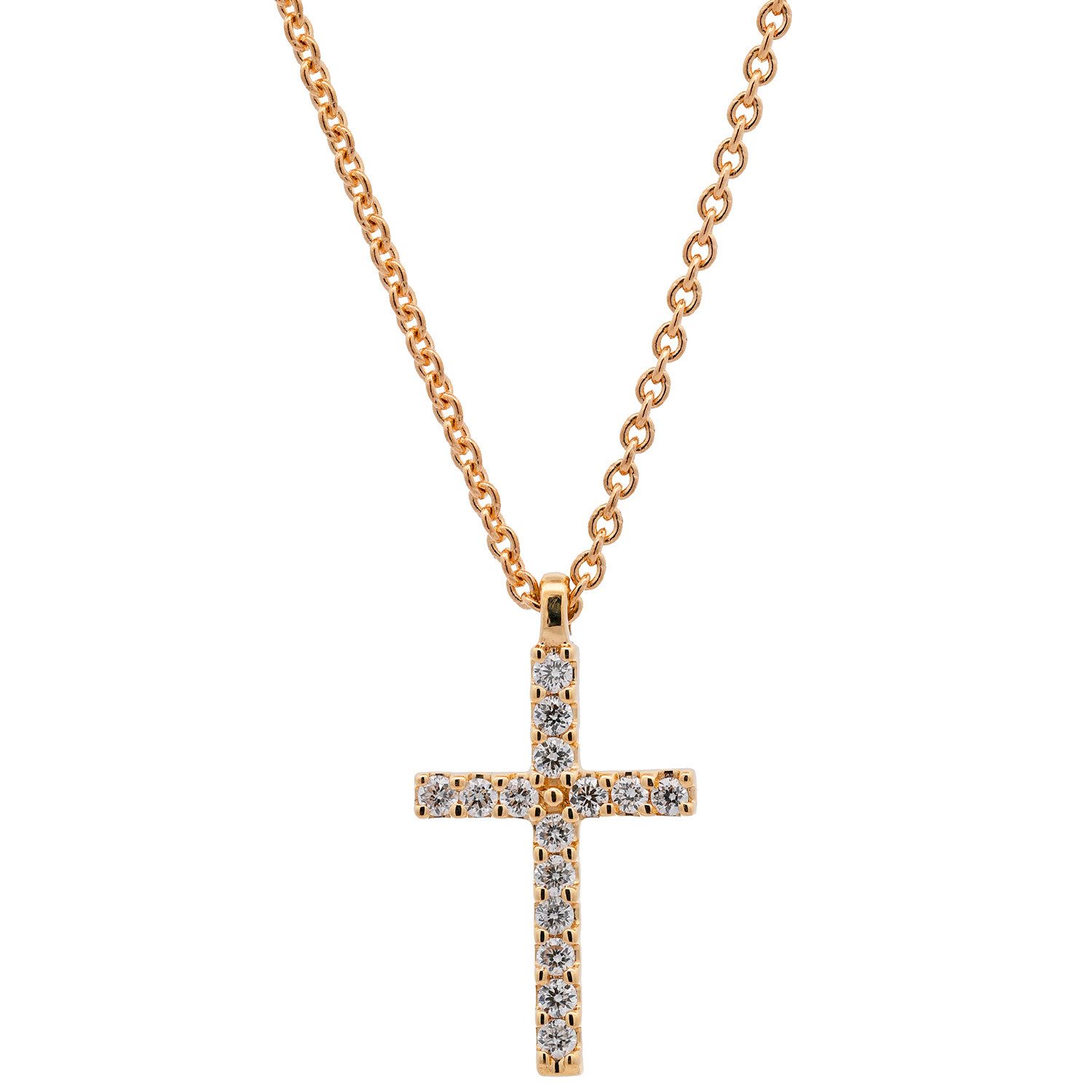 Goldkette Diamant Collier Kreuz 15 Brillianten 0.08 ct. 750-18 Karat Gold 45 cm