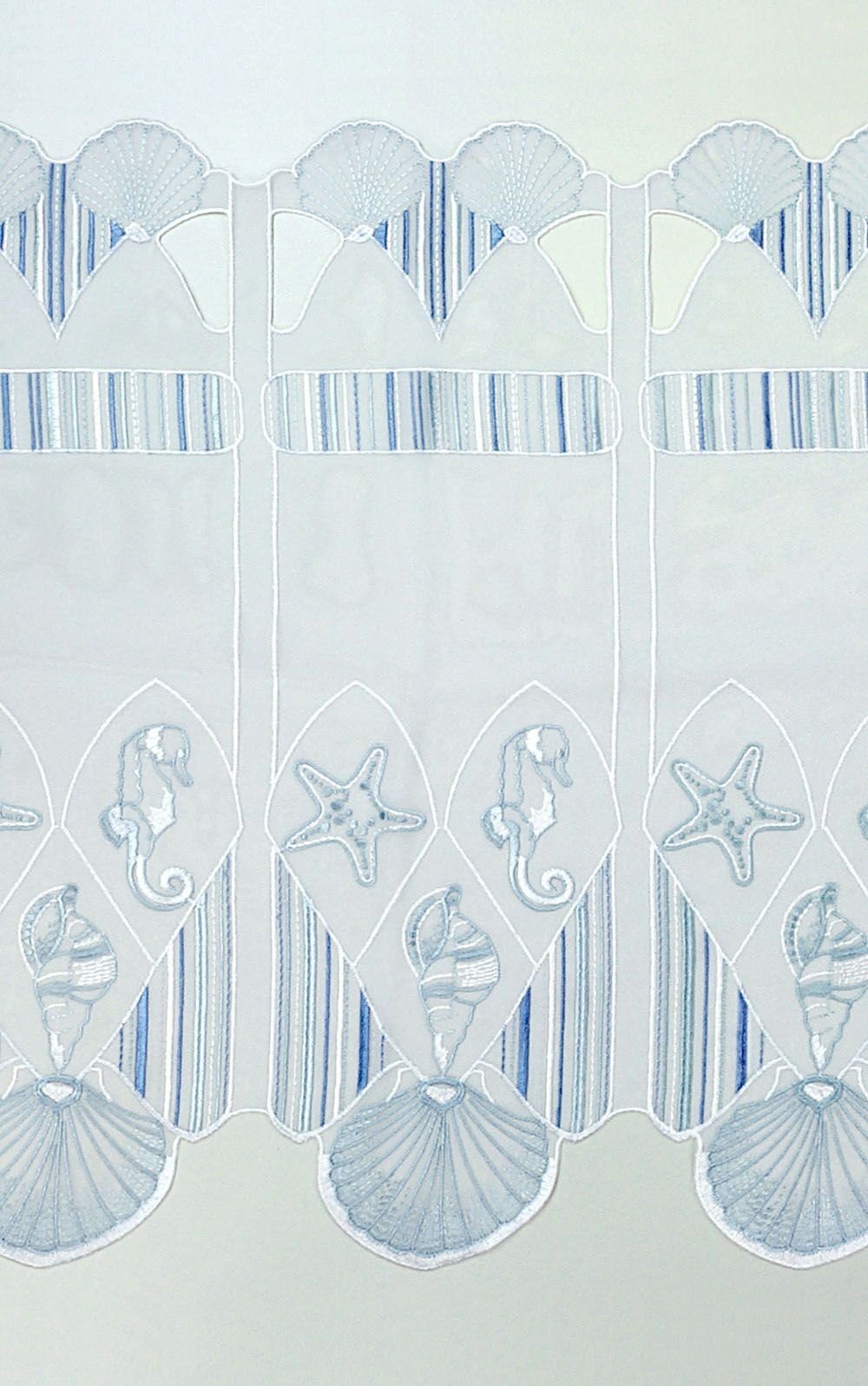 Scheibengardine Perlmuscheln, Plauener Spitze®, (1 30x48.9cm HxB St), azurblau transparent