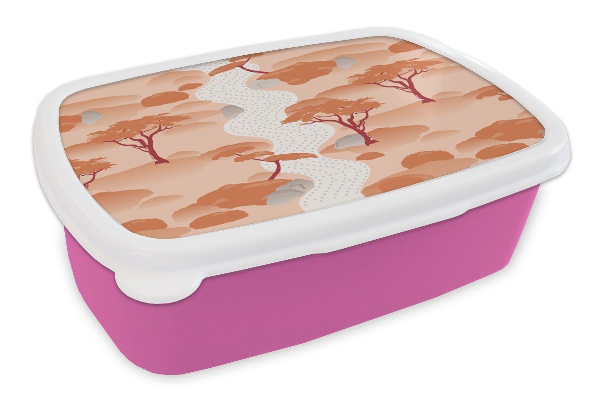 Brotdose Garten Japan Mädchen, Kinder, rosa - (2-tlg), Brotbox Snackbox, für Erwachsene, MuchoWow Kunststoff, Kunststoff Asien, - - Lunchbox Muster