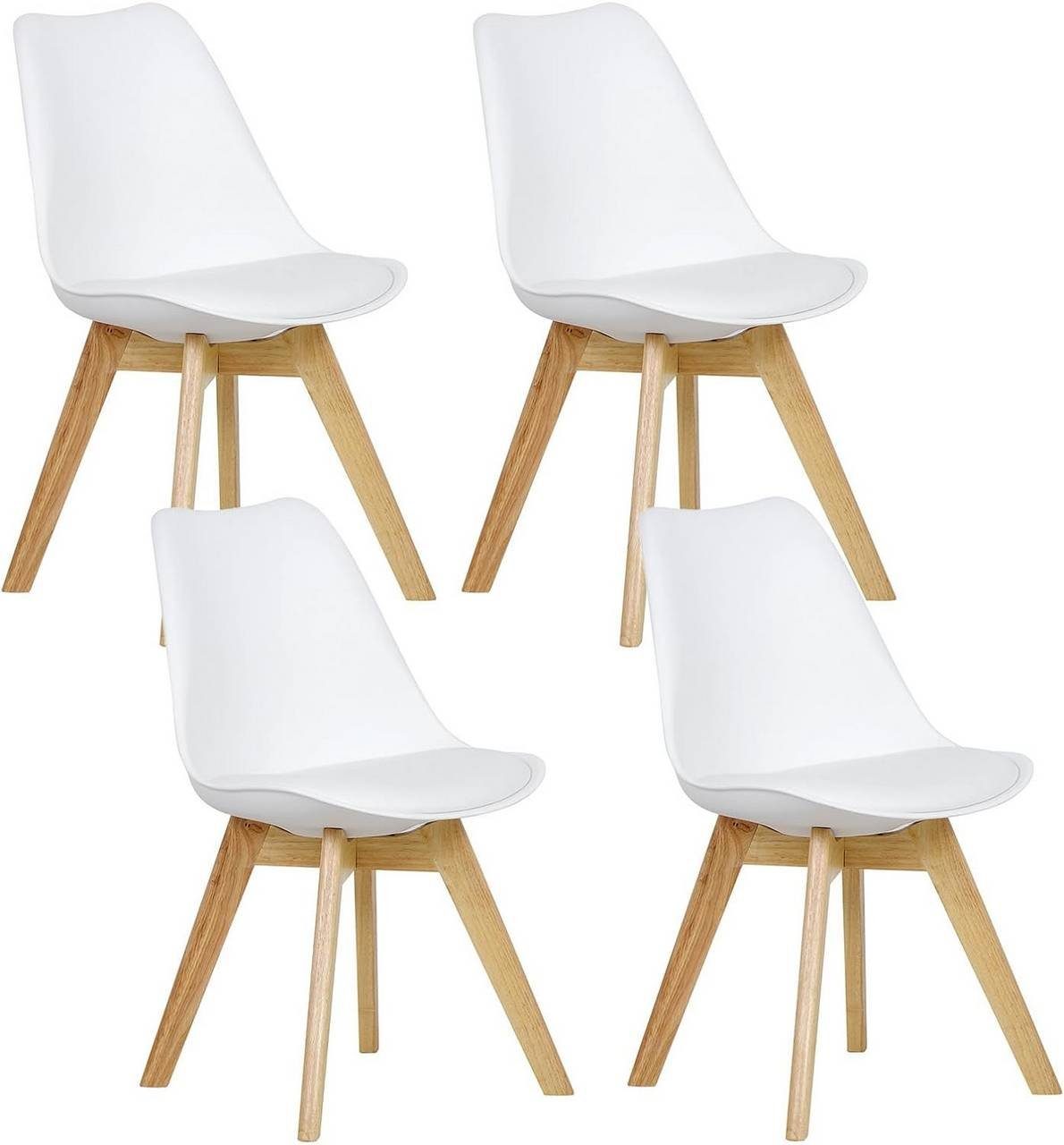 Woltu Esszimmerstuhl (Set, 4 St), Design Stuhl Kunstleder Holz Weiß