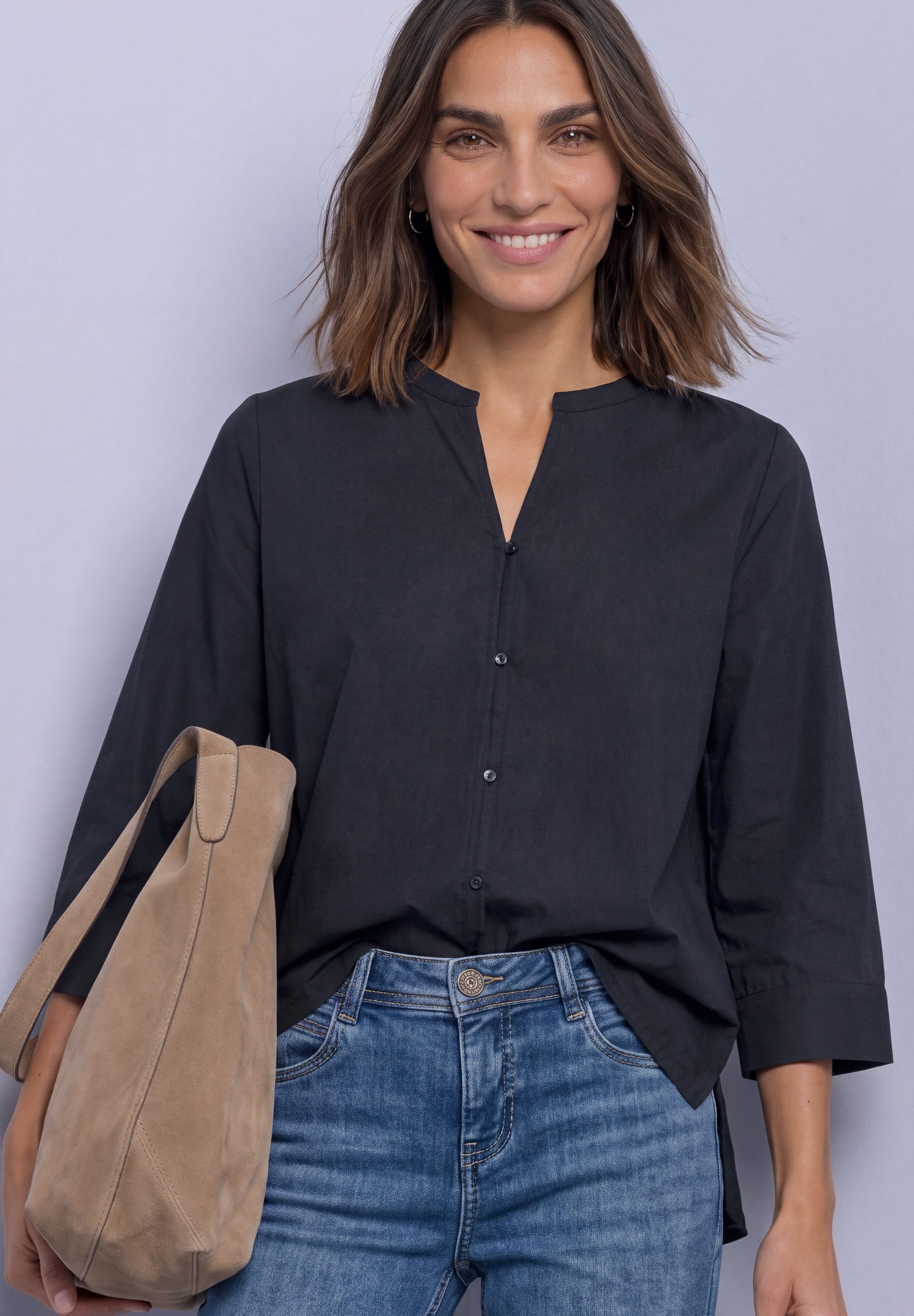STREET ONE Schlupfbluse 3/4-Arm Sommerbluse mit Split Neck
