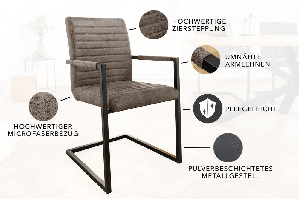 riess-ambiente Freischwinger LOFT taupe grau / anthrazit (Einzelartikel, 1 St), Esszimmer · Microfaser · Metall · mit Armlehne · Industrial – Bild 5 von 5