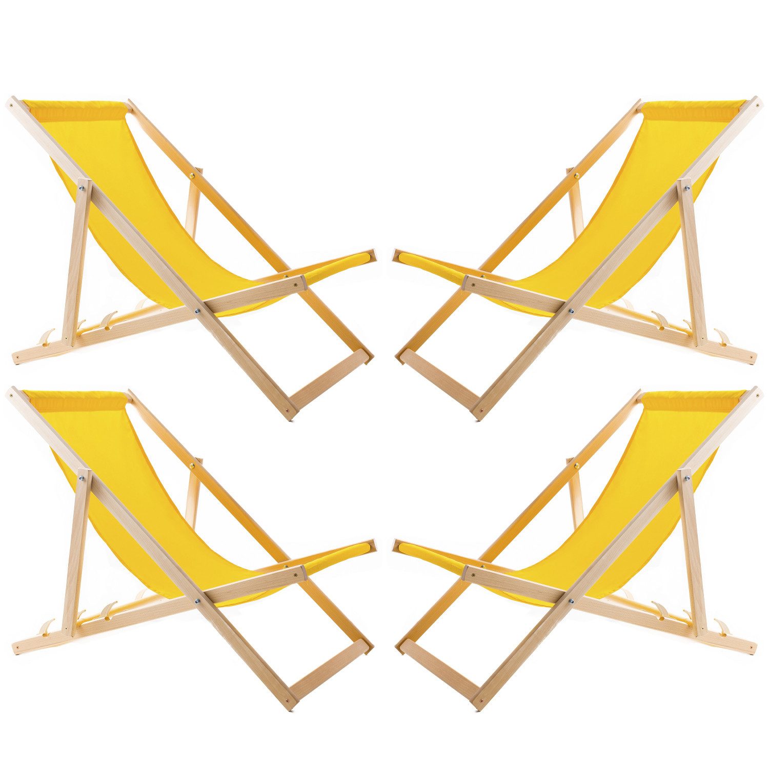 WOODOK Gartenliege, 4 St., 4x Liegestühle aus Buchenholz ideal für Strand, Balkon, Terrasse