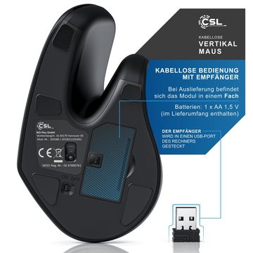 CSL ergonomische Maus (Funk, kabellos, kabellose Vertikal Mouse, Vertikalmaus armschonend & ergonomisch)
