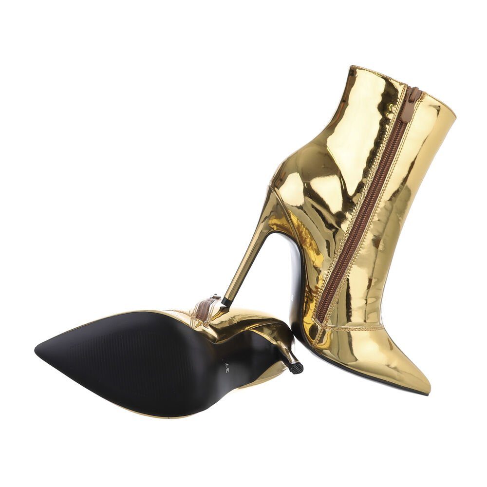 Damen Ital-Design High-Heel Clubwear in & Party Stiefeletten High-Heel-Stiefelette Abendschuhe Gold Pfennig-/Stilettoabsatz
