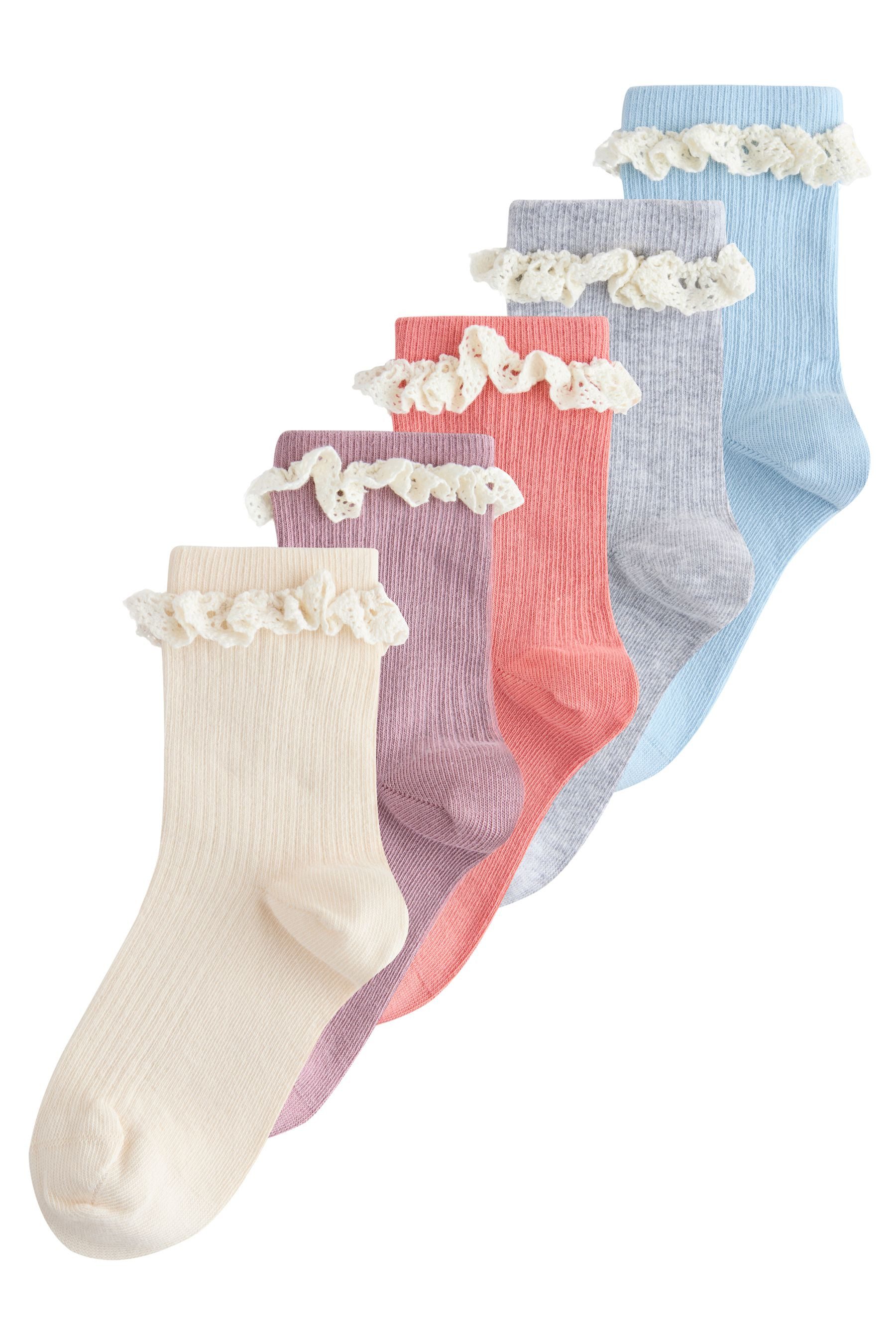 Basicsocken Knöchelsocken mit Rüschenrand, 5er-Pack