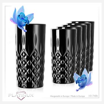 PLATINUX Glas Schwarze Longdrinkgläser mit Diamant Muster, Glas, 300ml (max. 350ml) Wassergläser Trinkglas Bargläser hoch