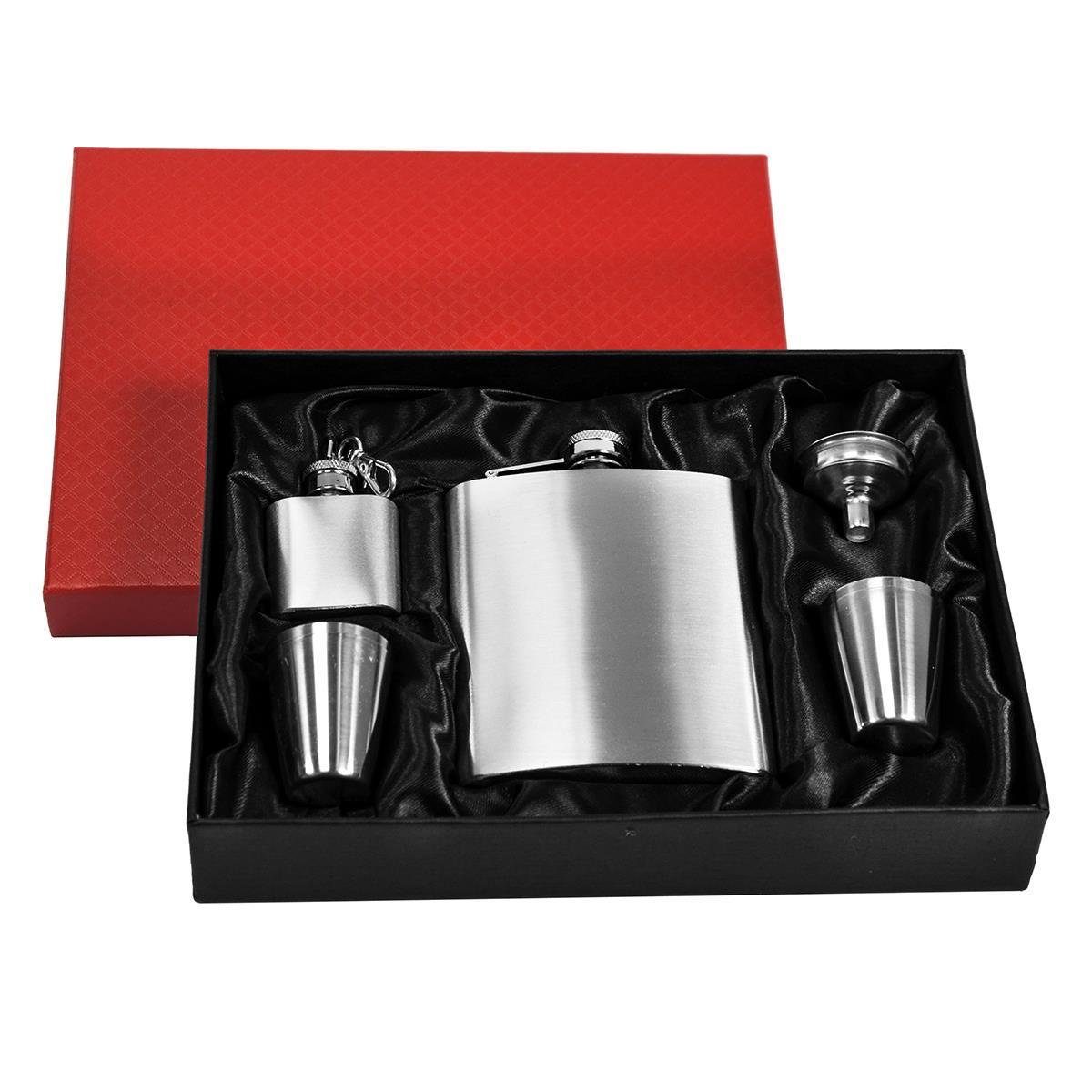 eyepower Flachmann Flachmann-Set Geschenkbox Edelstahl Trichter 4 Becher