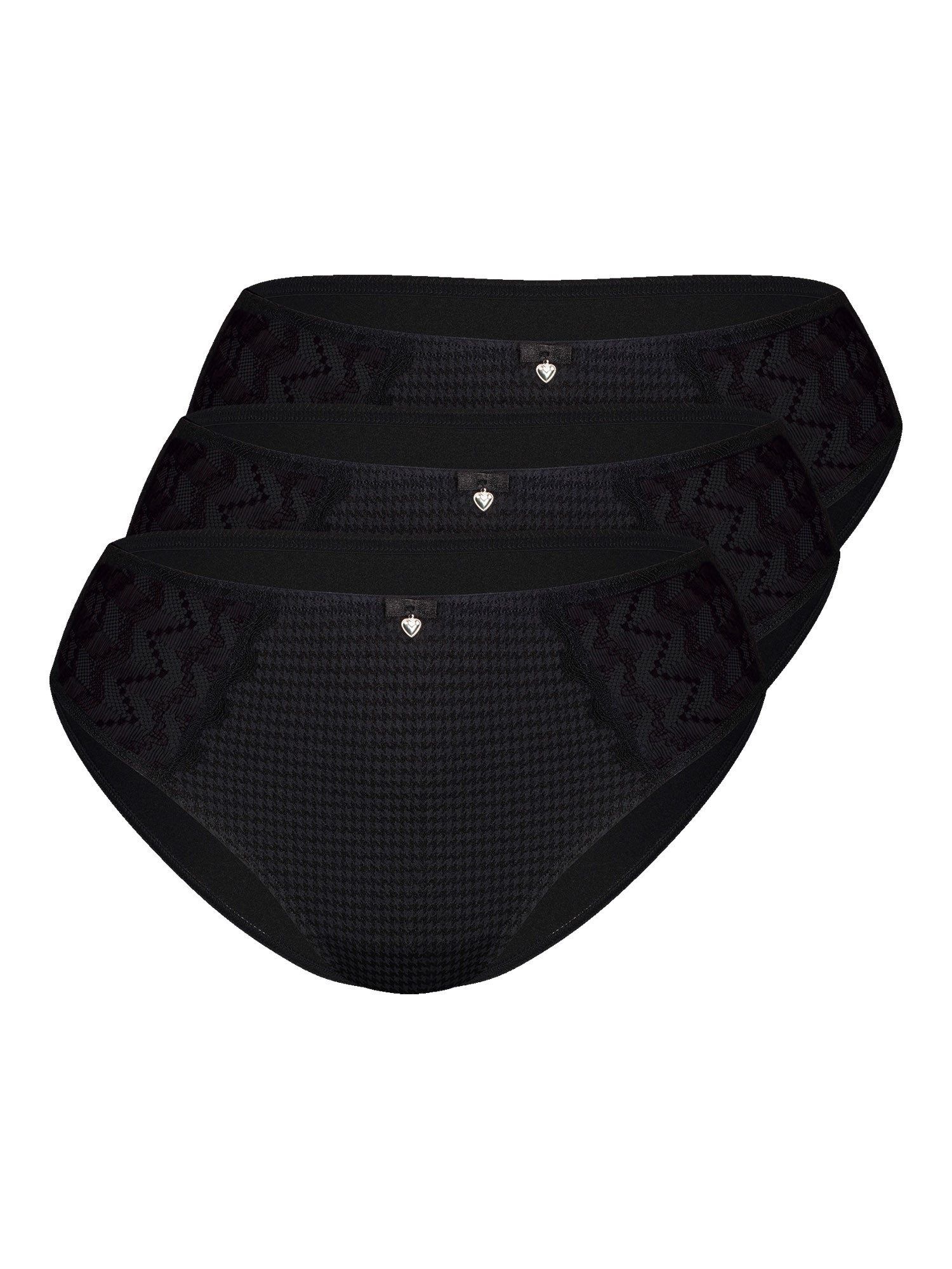 Sassa Bikinislip 3er Pack Slip Beautiful Classic (Spar-Set, 3-St) Spitze mit Hahnentrittmuster, weiche Microfaser