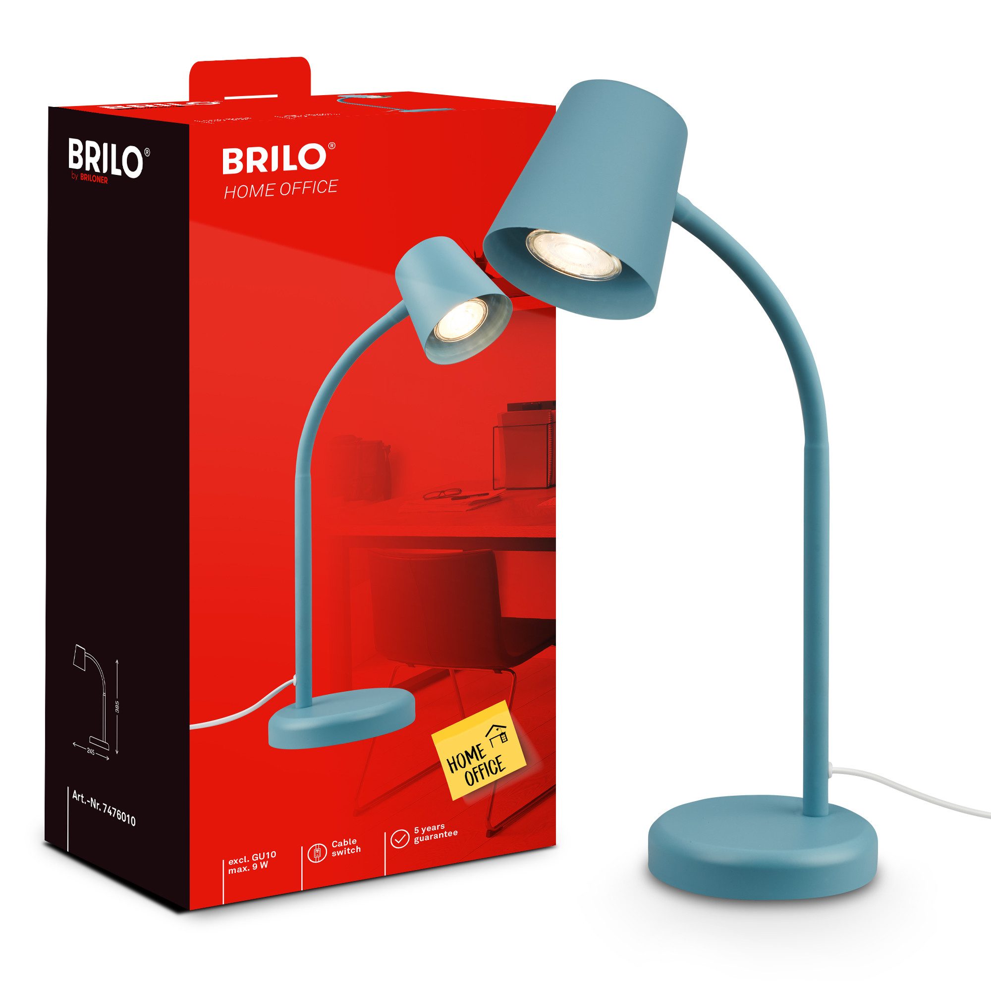 Briloner Leuchten Tischleuchte LED Tischlampe Bürolampe Homeoffice Schreibtischlampe Kinderzimmer, ohne Leuchtmittel, 2700K - Extra - Warmweiß